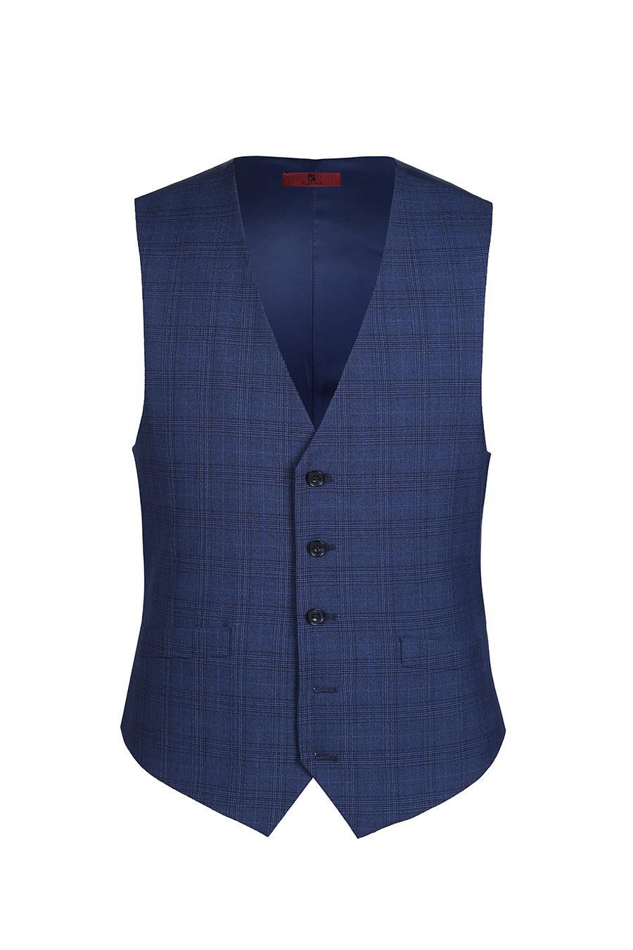 San Gemini Collection - 3 Piece Suit 2 Buttons Blue Glen Plaid Regular Fit Product Image