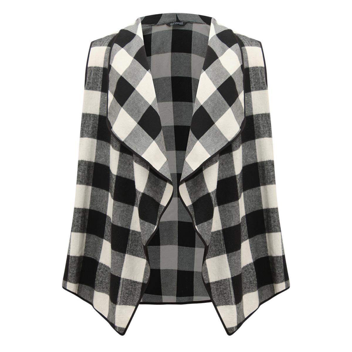 Plus Size Plaid Asymmetrical Hem Open Front Vest Women Black Casual Contrast Dailywear Kimonos BloomChic 12/L Product Image
