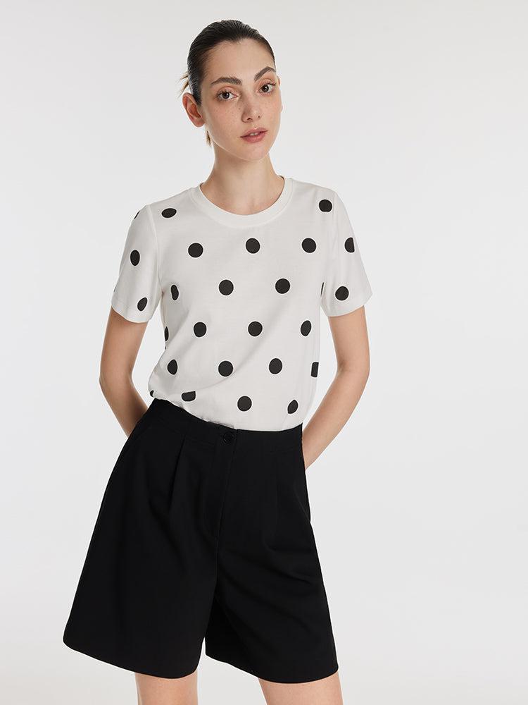 Polka Dots Print Round Neck Women T-Shirt Product Image