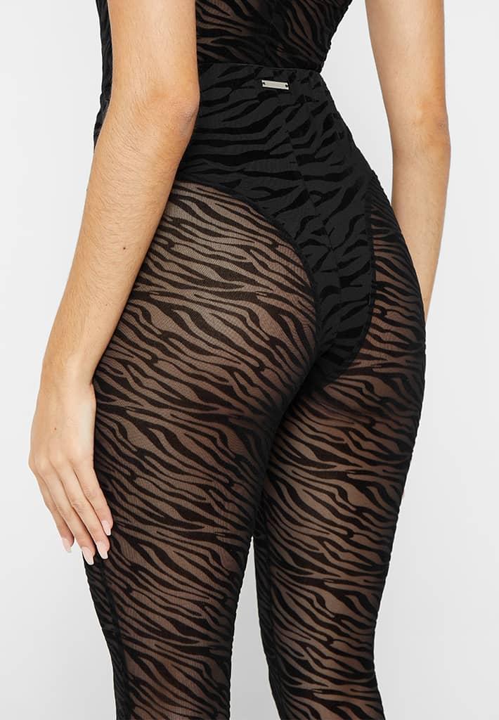 Mesh Zebra Print Leggings - Black Female Product Image