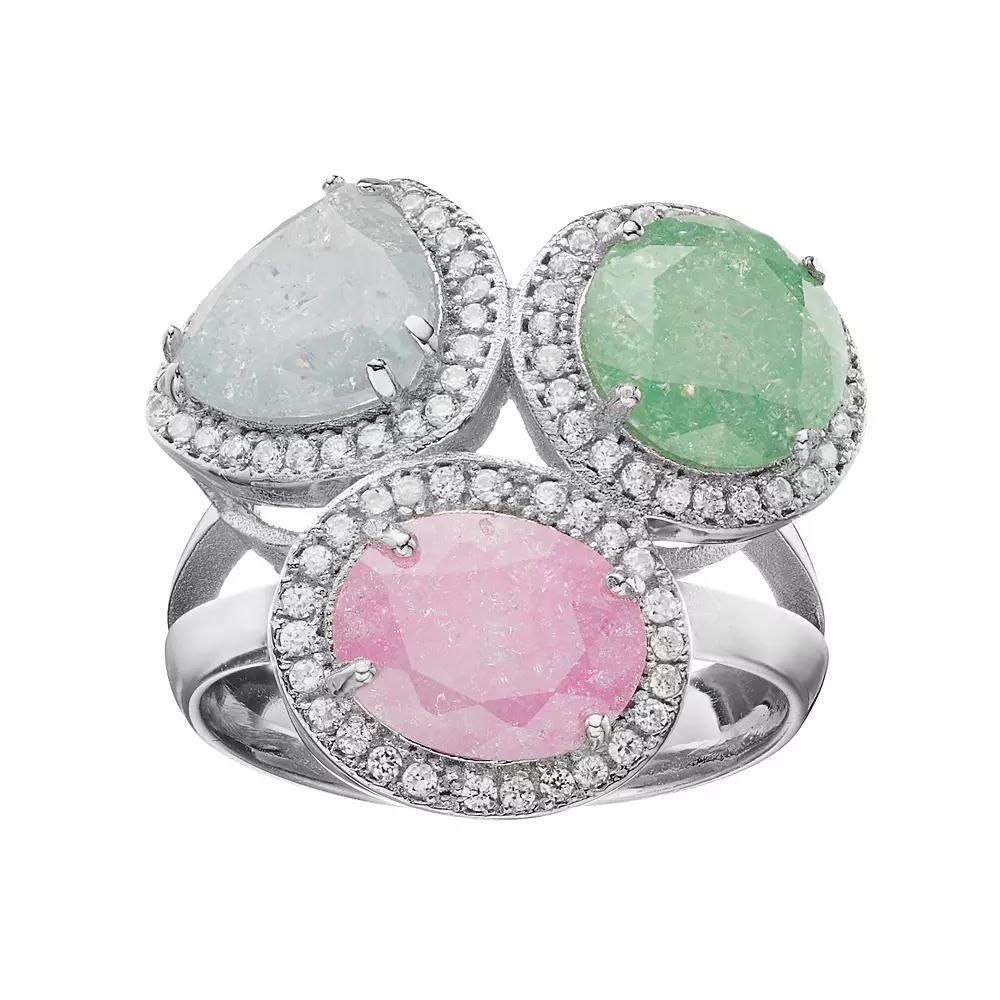 Sterling Silver Cubic Zirconia Multistone Halo Ring, Women's, Size: 6, Multicolor Product Image