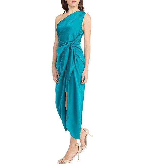 Donna Morgan One Shoulder Tie Waist Draped Skirt Dress Product Image