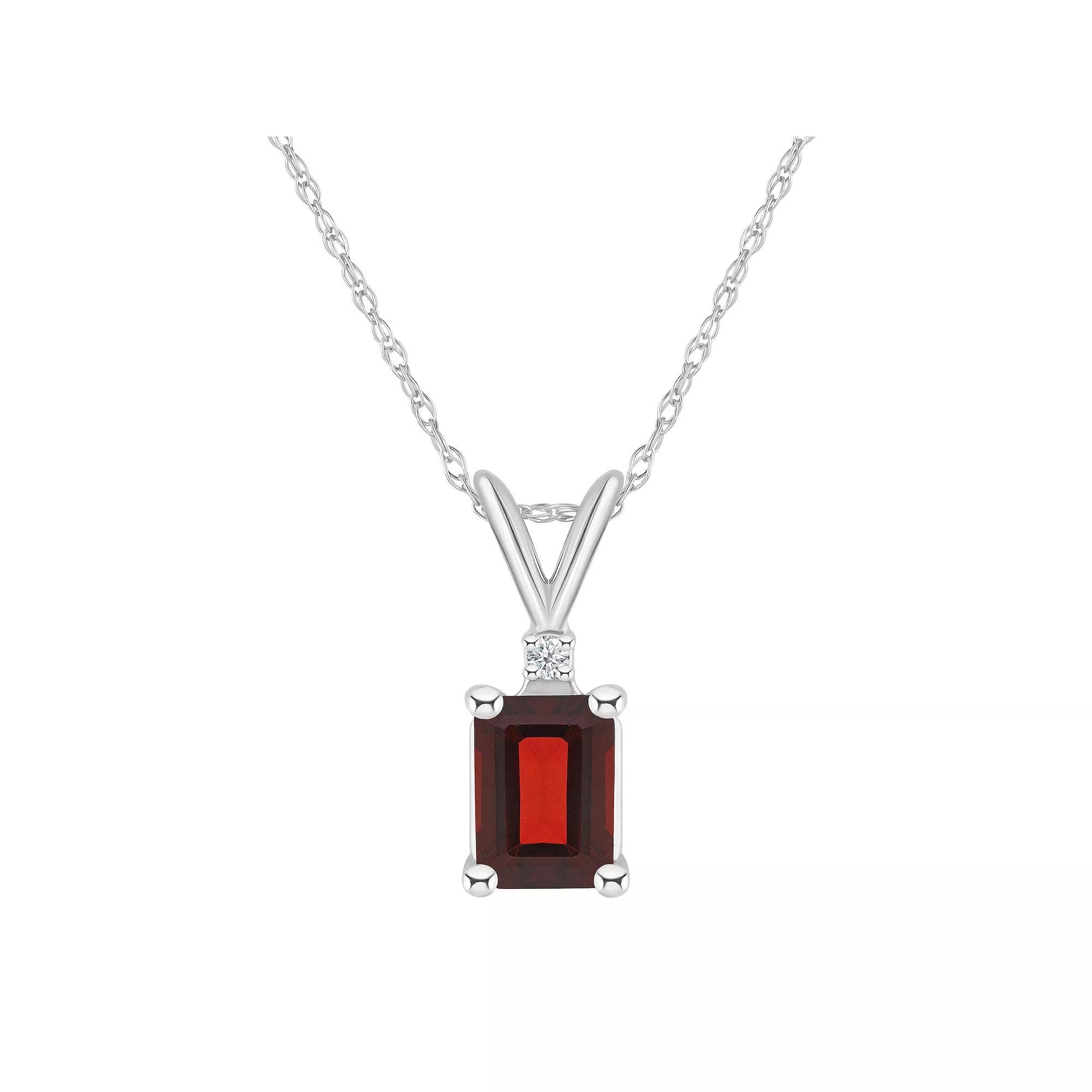 Celebration Gems 14k Gold Emerald Cut Garnet & Diamond Accent Pendant Necklace, Women's, Size: 18", 14k Whgold Product Image