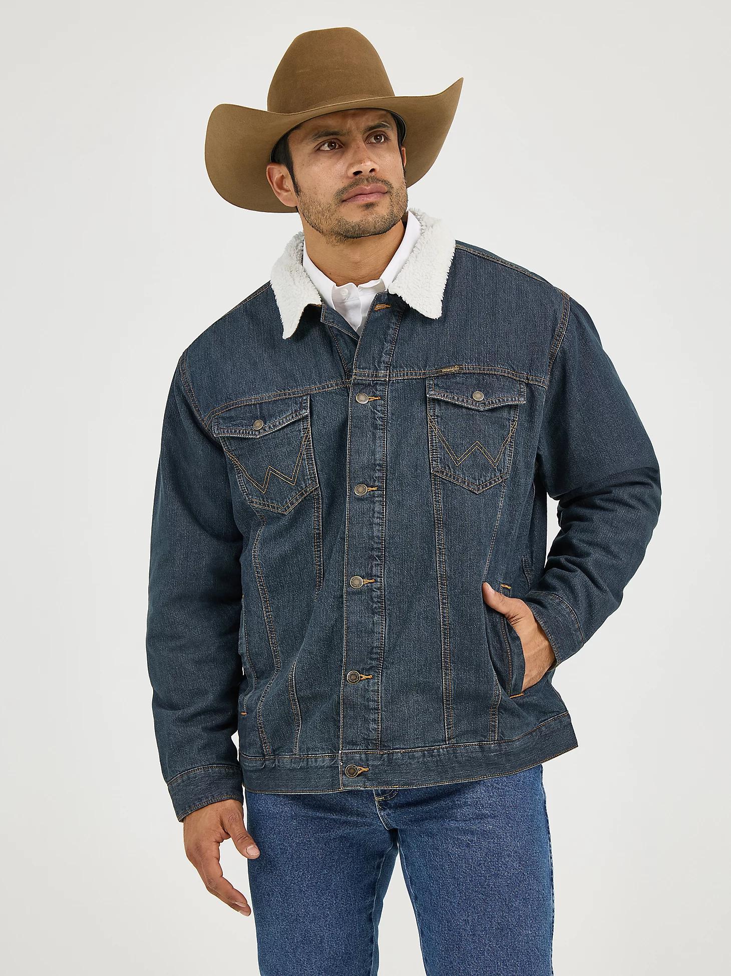 Wrangler® Western Sherpa Lined Denim Trucker Jacket | Men's JACKETS & OUTERWEAR | Wrangler® Product Image