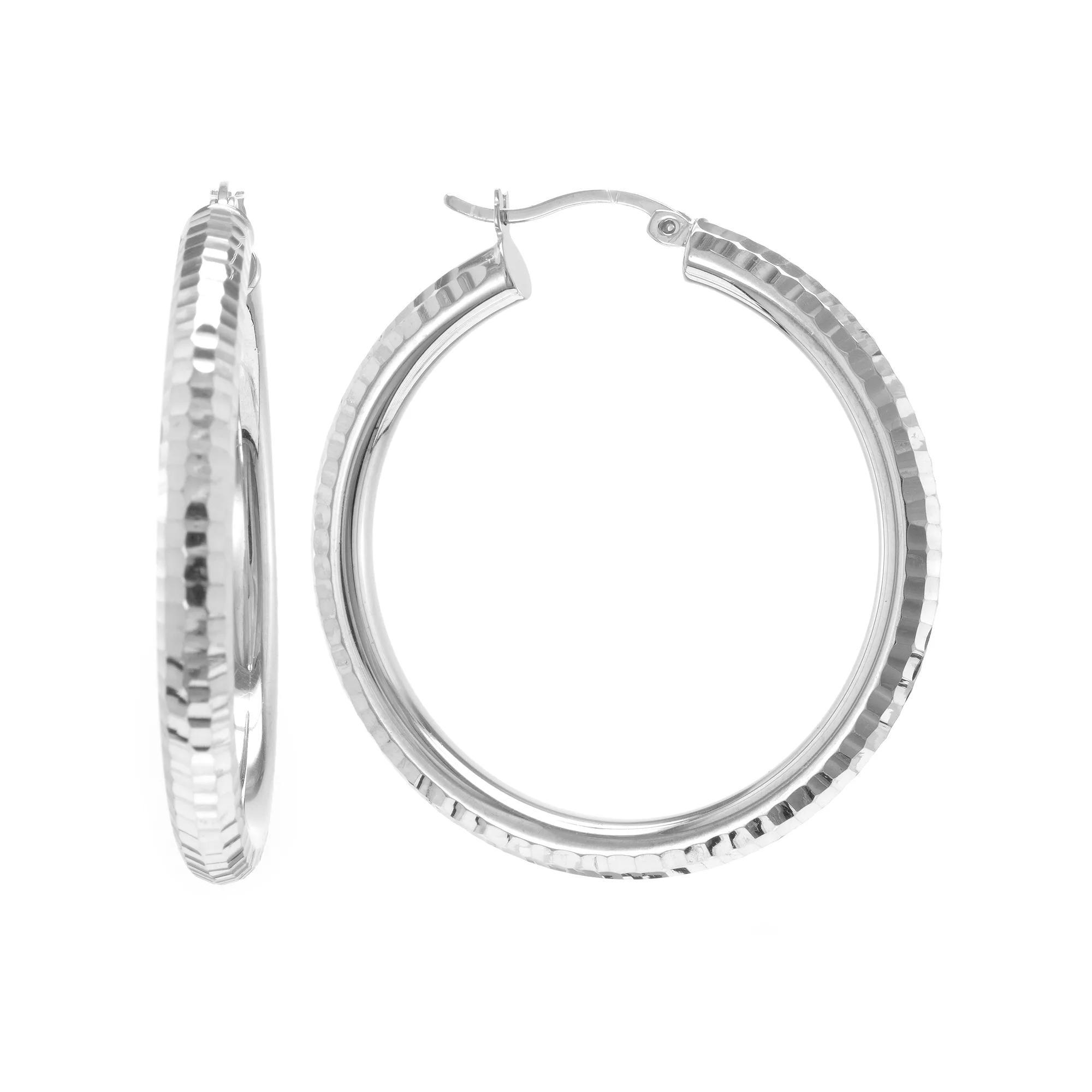 Judy Crowell Sterling Silver Textured Hoop Earrings, Women's Product Image