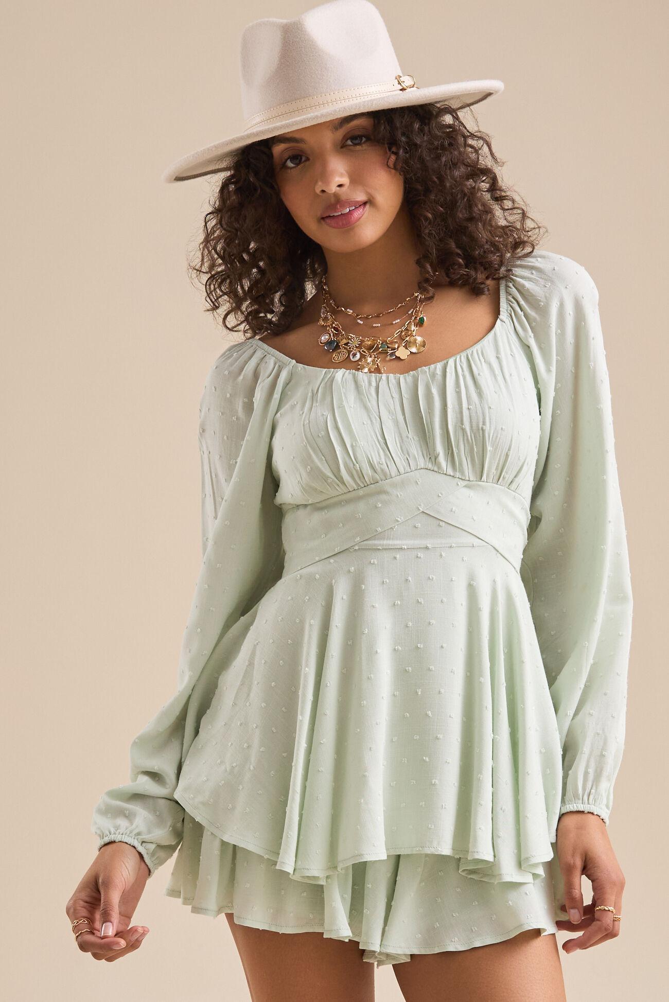 Haisley Clip Dot Double Layered Long Sleeve Romper Product Image
