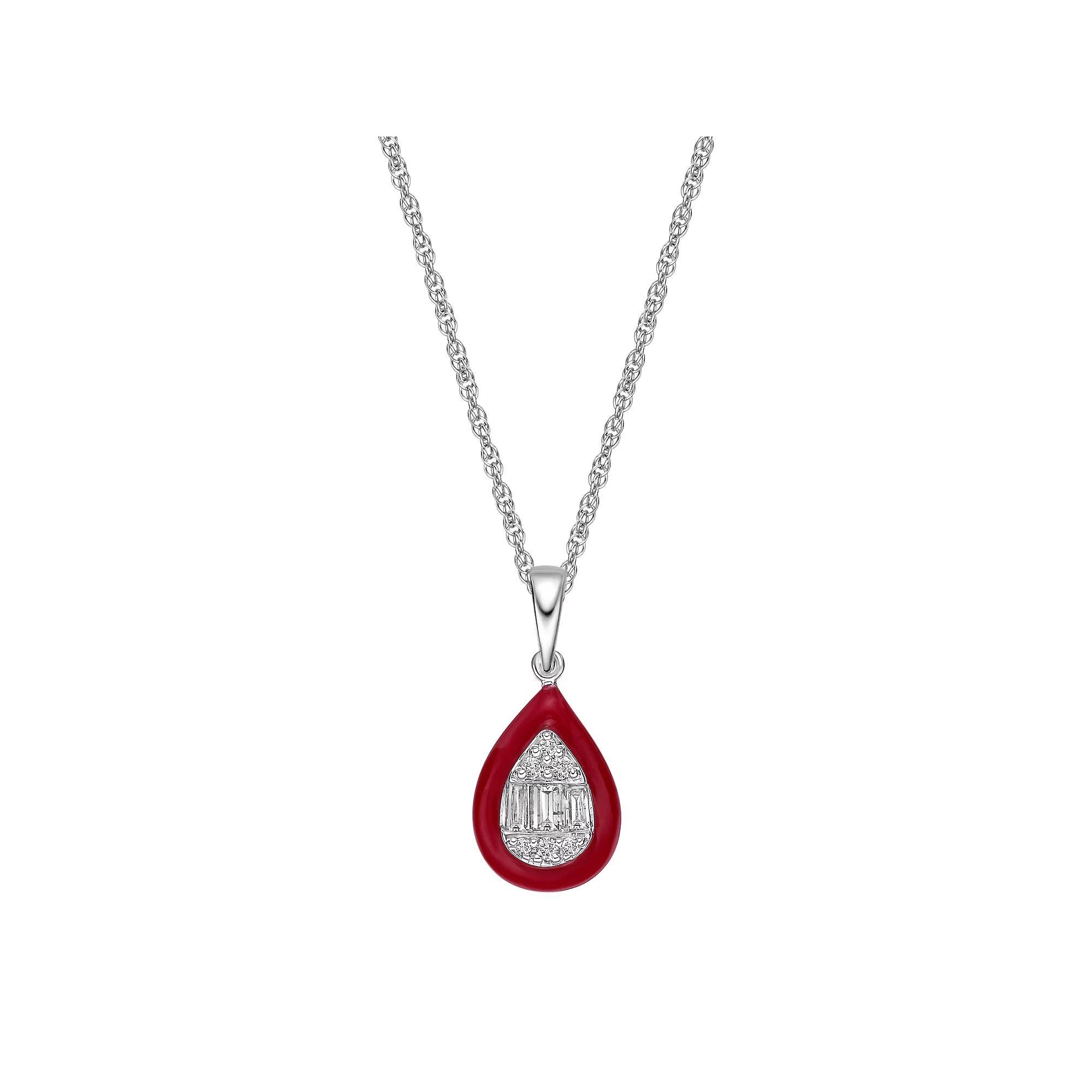 Gemminded Sterling Silver 1/6 Carat T.W. Diamond Red Ceramic Pendant, Women's, Size: 18" Product Image
