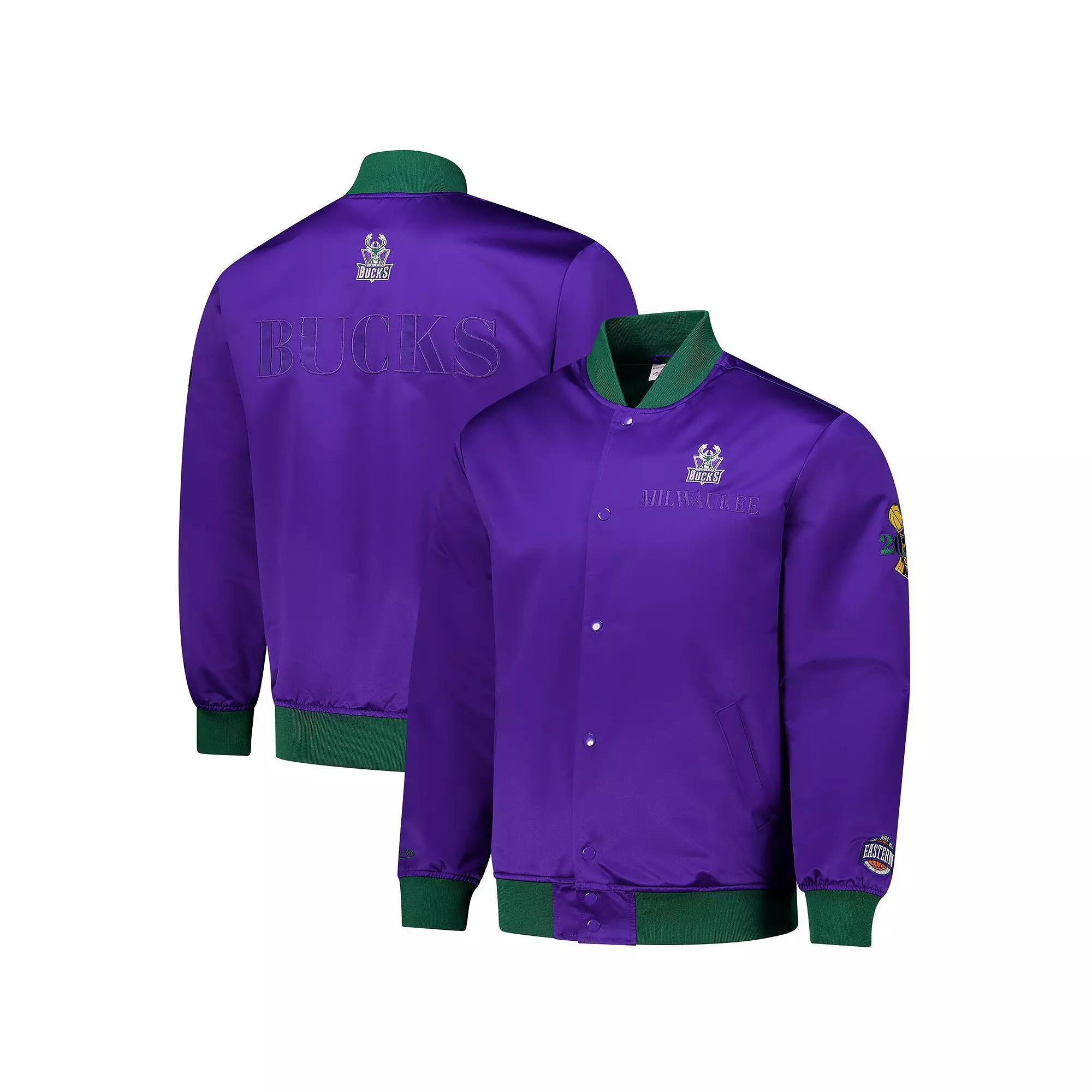 Men's Mitchell & Ness Purple Milwaukee Bucks Hardwood Classics Team OG 3.0 Lightweight Satin Full-Snap Jacket, Size: XL Product Image