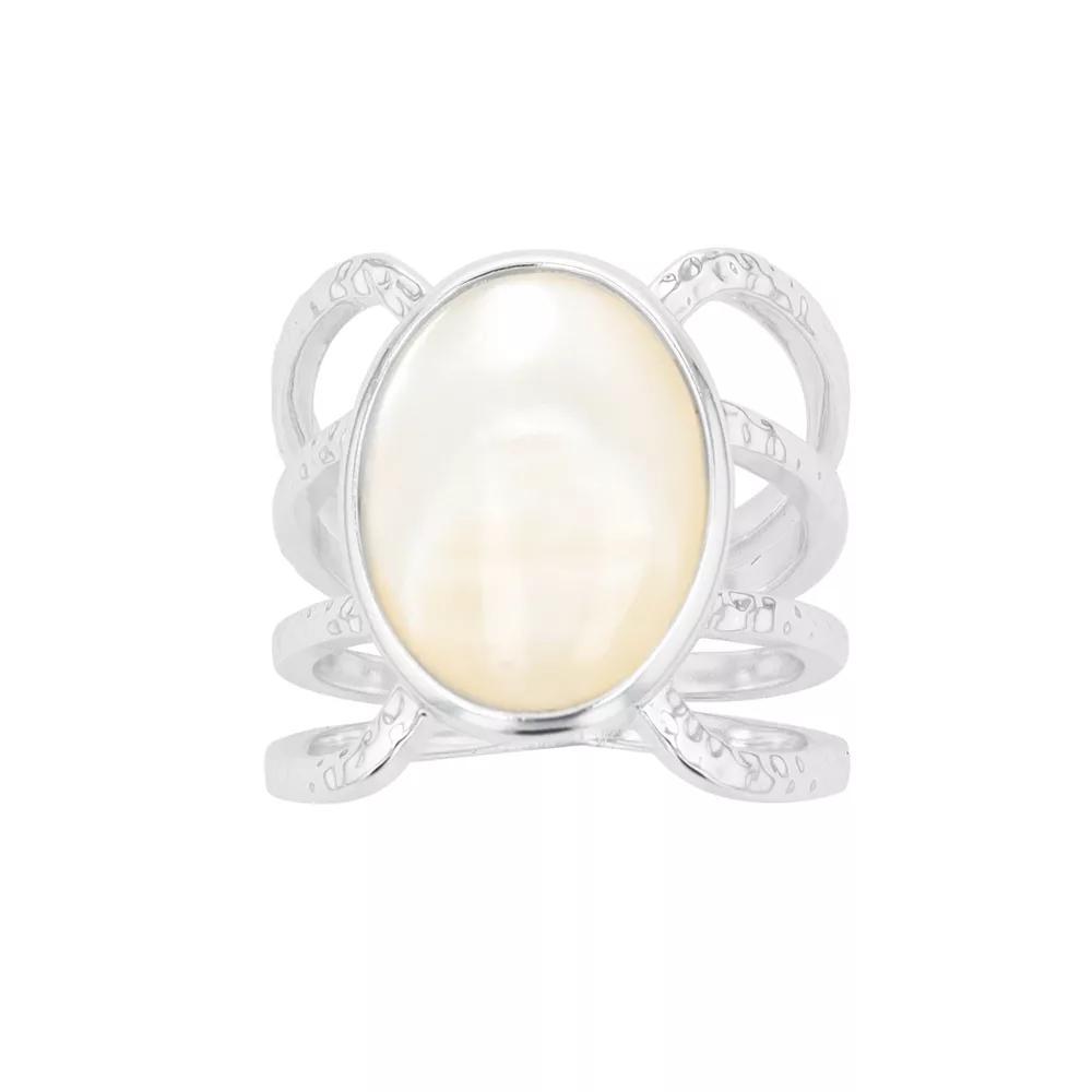City Luxe Mother of Pearl & Silver Large Oval Split Shank Ring, Women's, Size: 7, Silver Tone Product Image