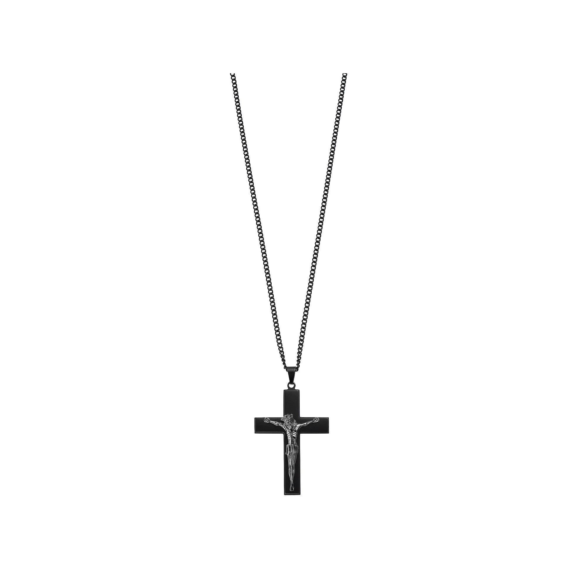 Kristen Kesho Stainless Steel Black Plated Crucifix Curb Chain Pendant Necklace, Men's, Size: 24" Product Image