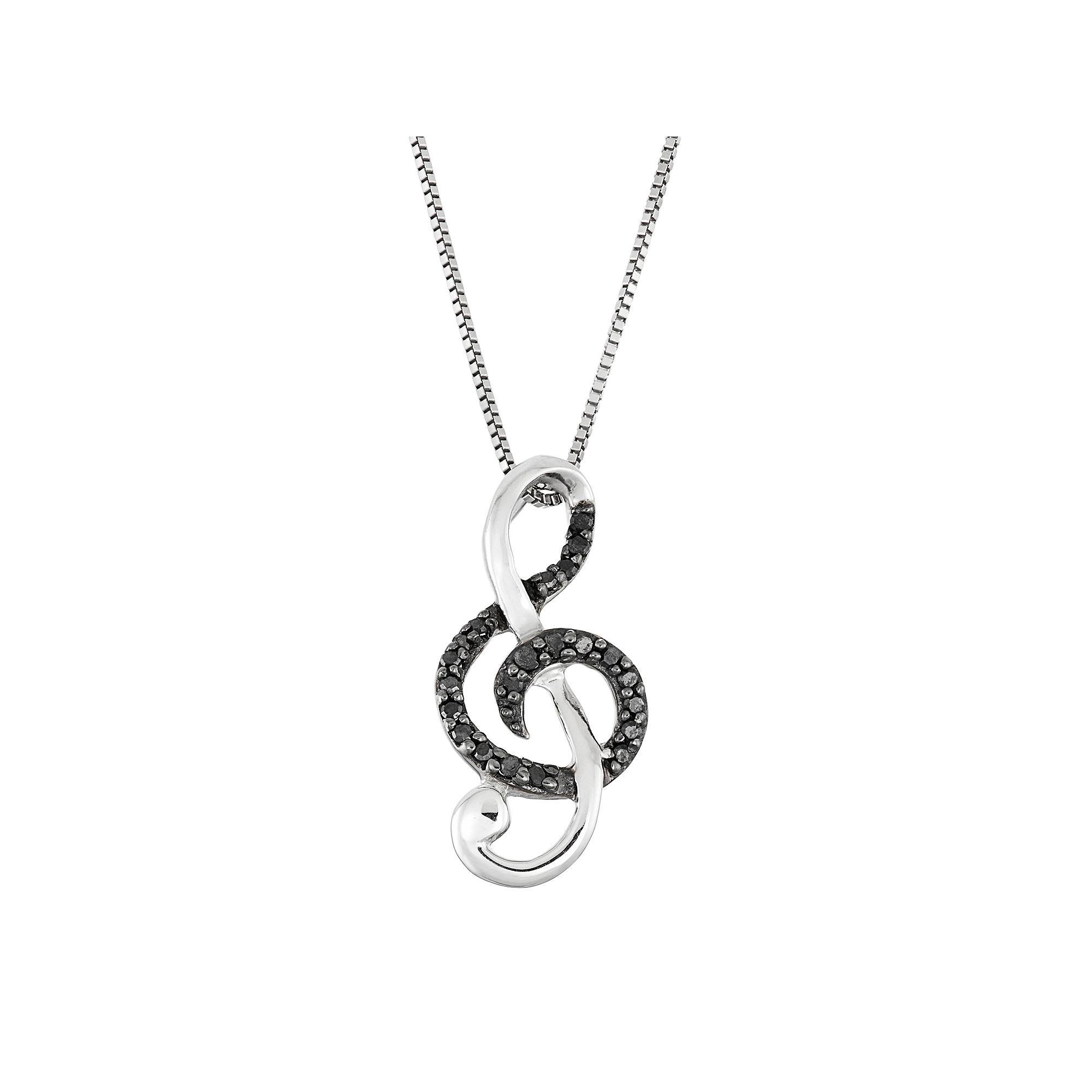 Sterling Silver 1/10 Carat T.W. Black Diamond Treble Clef Pendant, Women's, Size: 18" Product Image