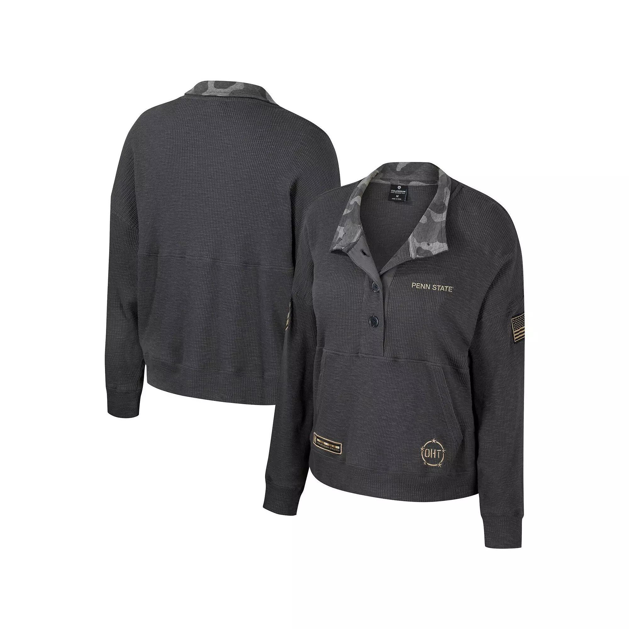 Women's Colosseum  Heather Charcoal Oklahoma Sooners OHT Military Appreciation Payback Henley Thermal Sweatshirt, Size: Medium Product Image