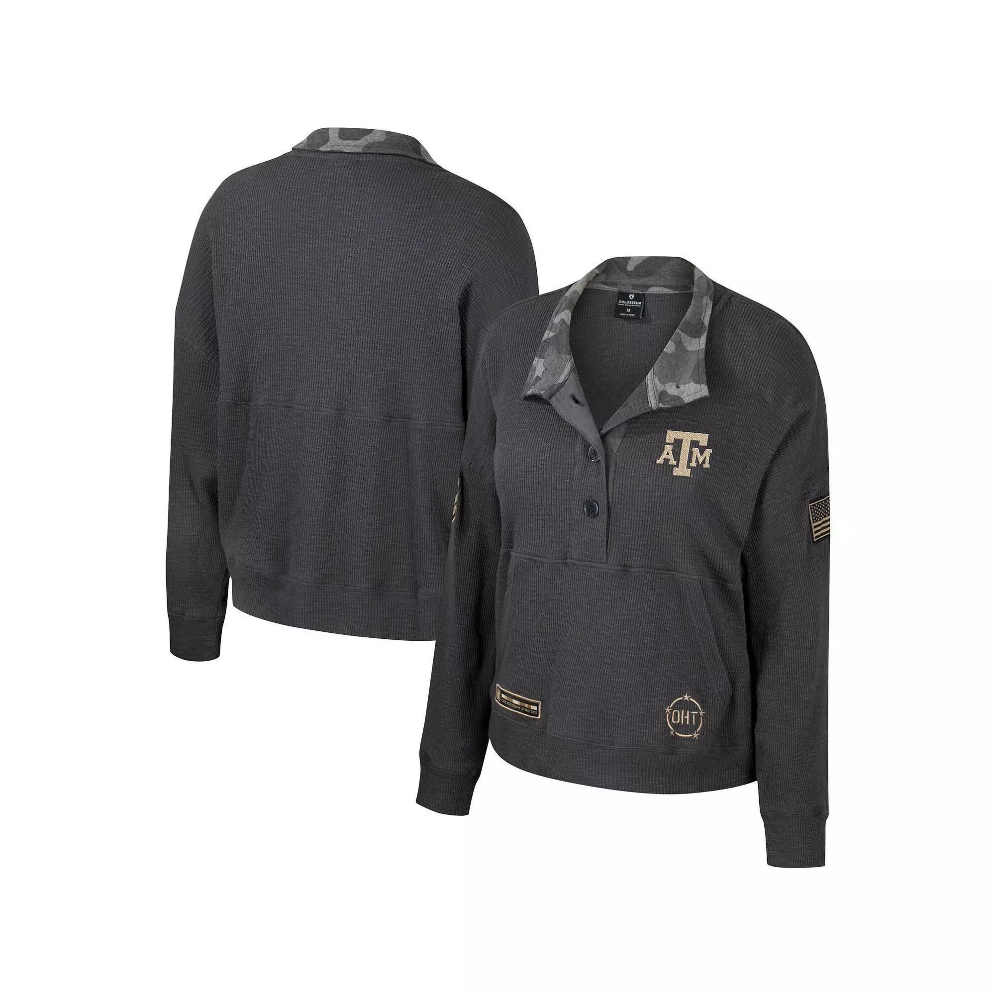 Women's Colosseum  Heather Charcoal Oklahoma Sooners OHT Military Appreciation Payback Henley Thermal Sweatshirt, Size: Medium Product Image