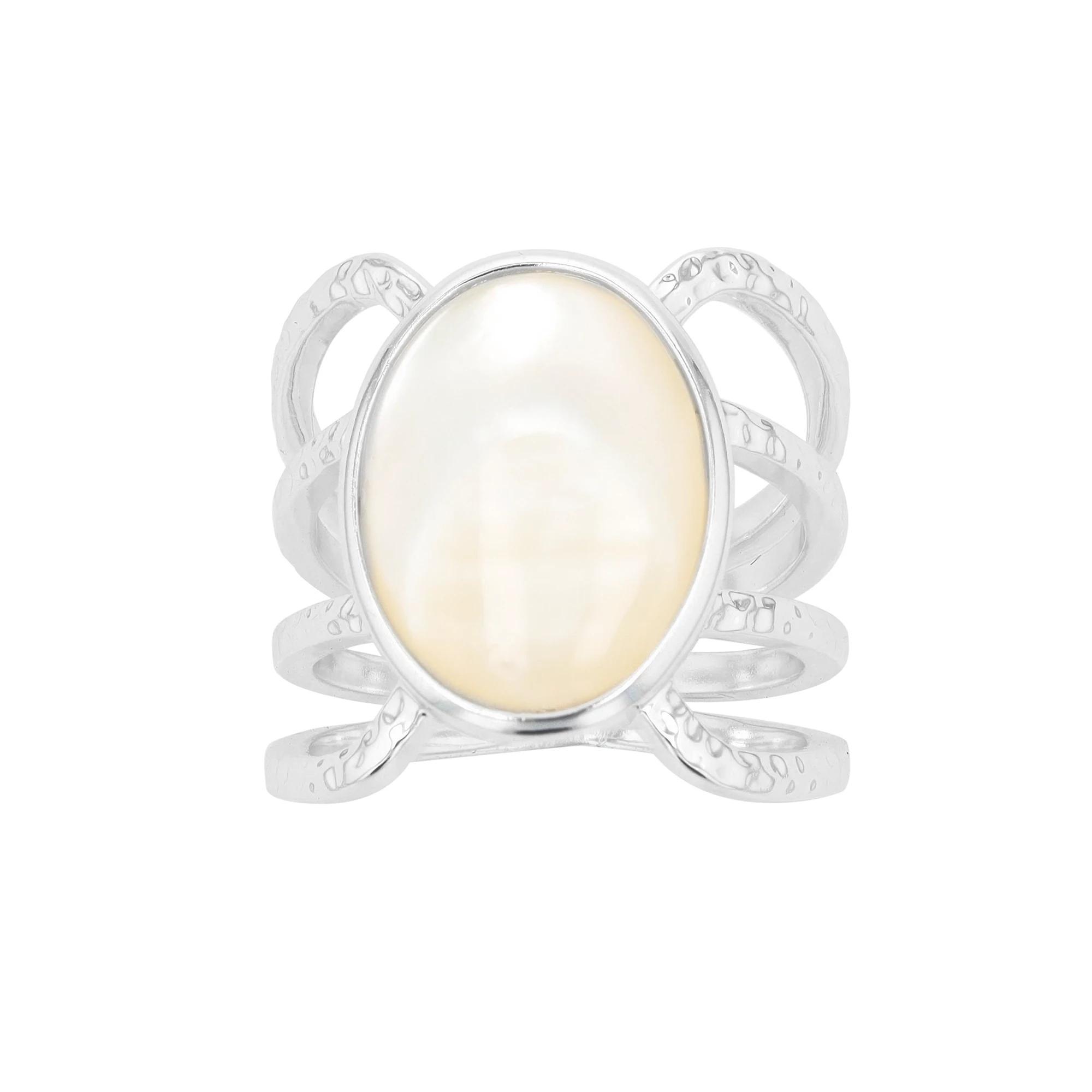 City Luxe Mother of Pearl & Silver Large Oval Split Shank Ring, Women's, Size: 7, Silver Tone Product Image