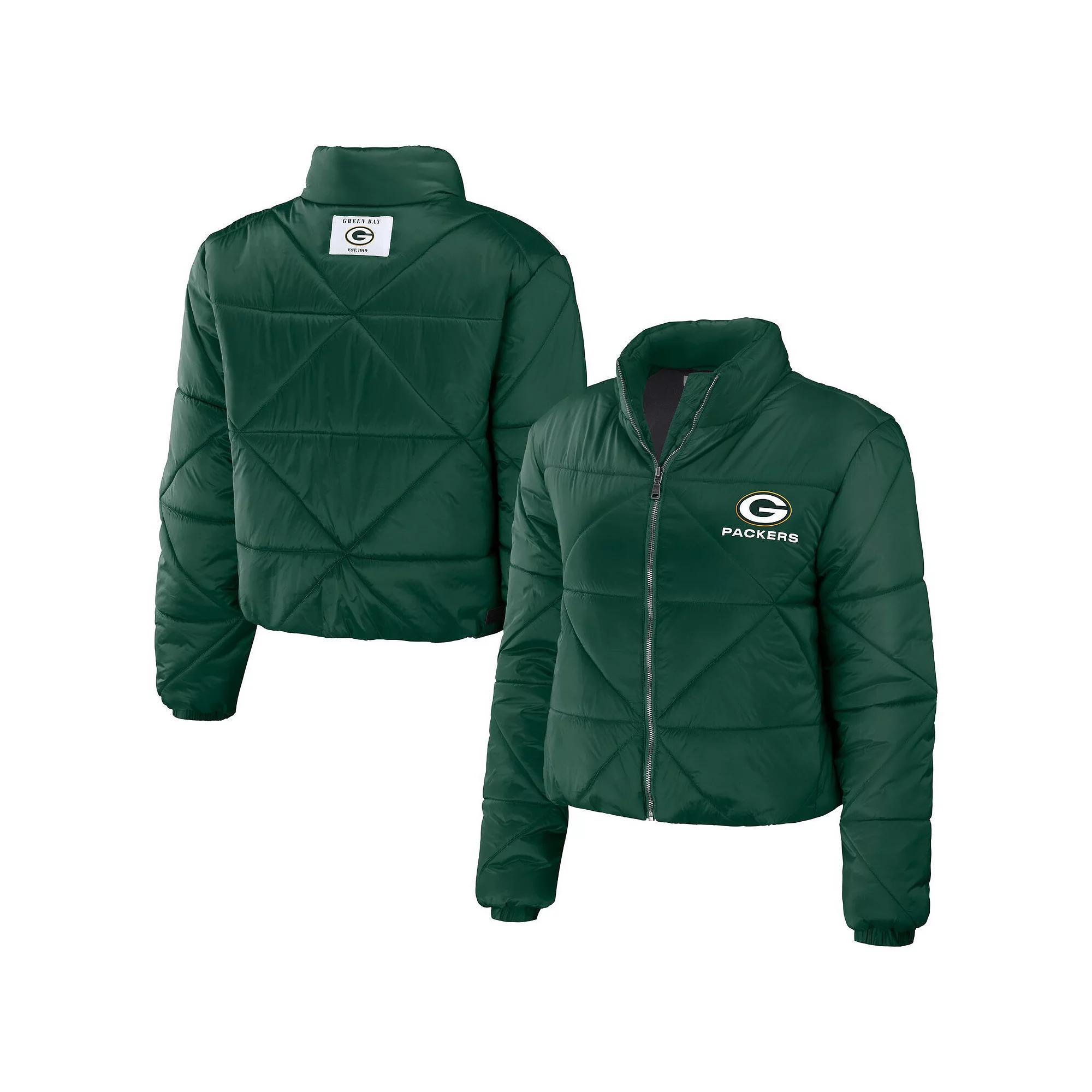 Women's WEAR by Erin Andrews  Brown Cleveland Browns Cropped Puffer Full-Zip Jacket, Size: XL Product Image