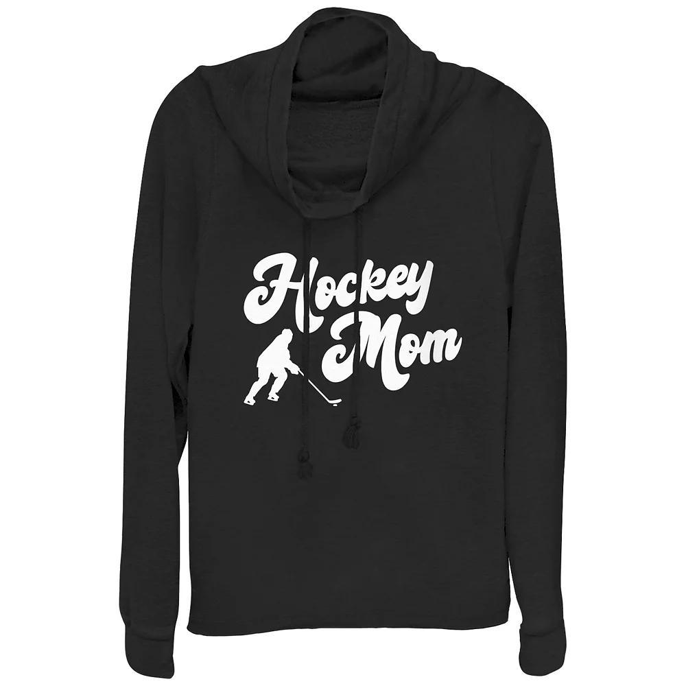 Women's Hockey Mom Cowlneck Graphic Lightweight Long Sleeve, Size: Small, Black Product Image