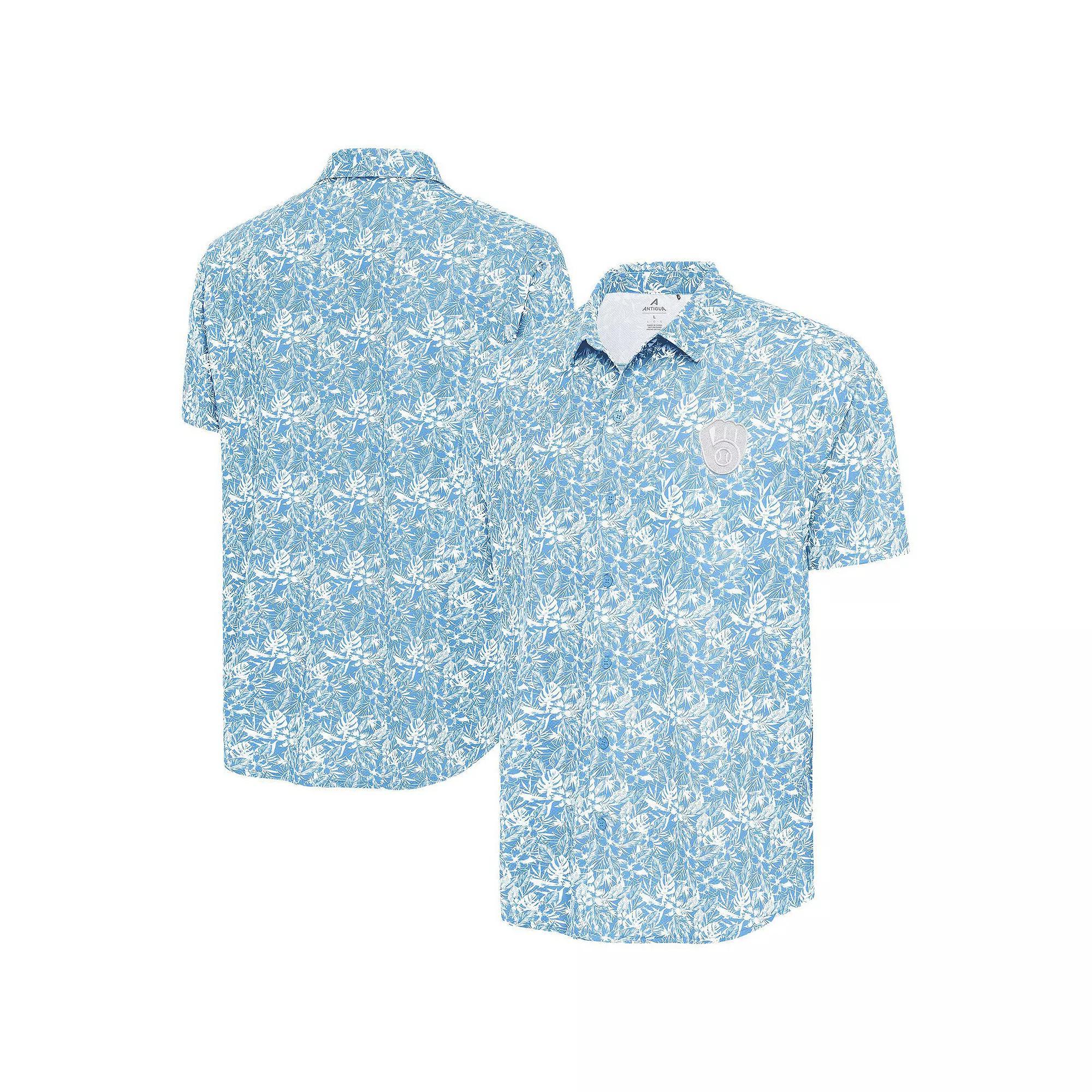 Men's Antigua Powder Blue Milwaukee Brewers Resort Button-Up Shirt, Size: Small, Light Product Image