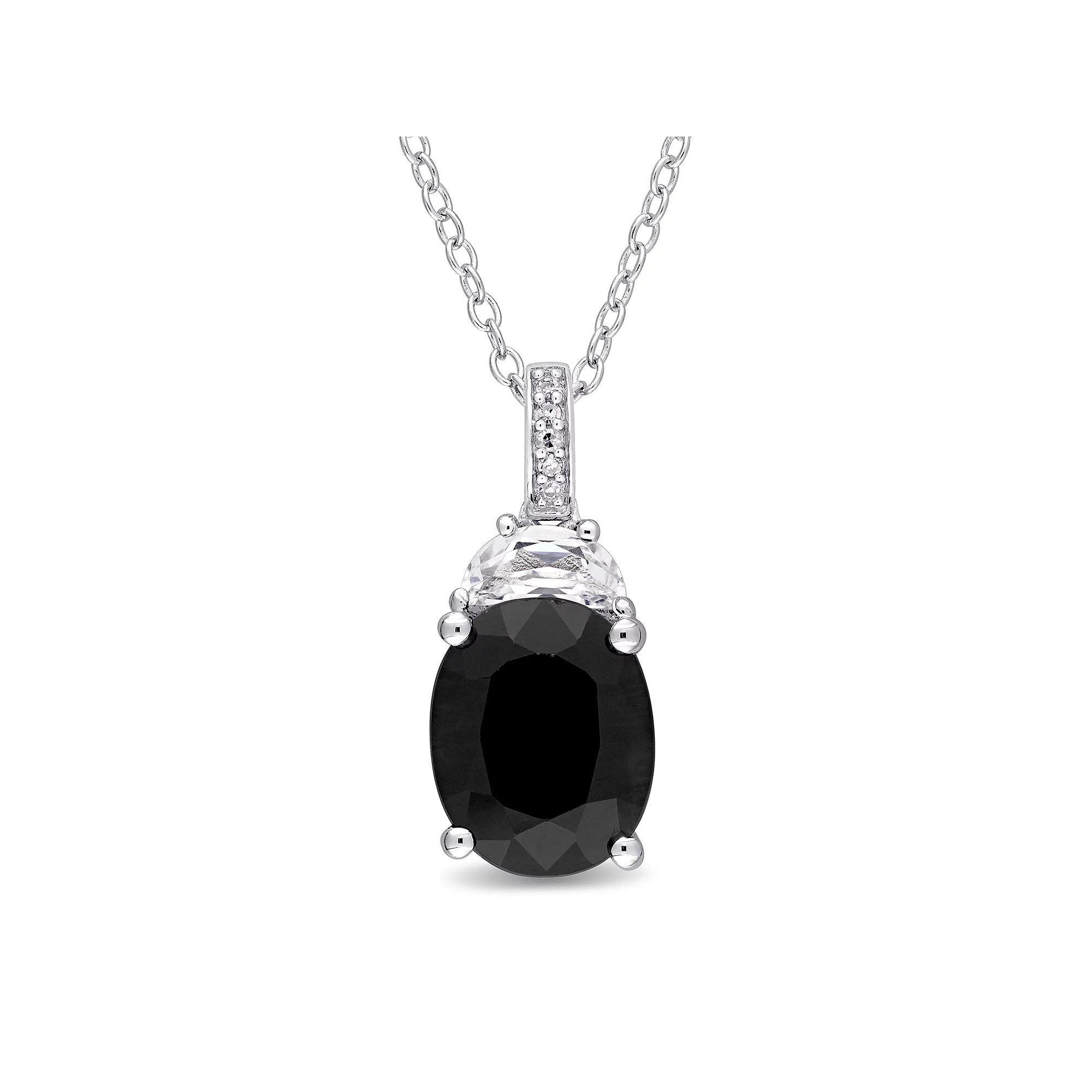 Stella Grace Sterling Silver Black Sapphire, Lab-Created White Sapphire & Diamond Accent Pendant, Womens Product Image