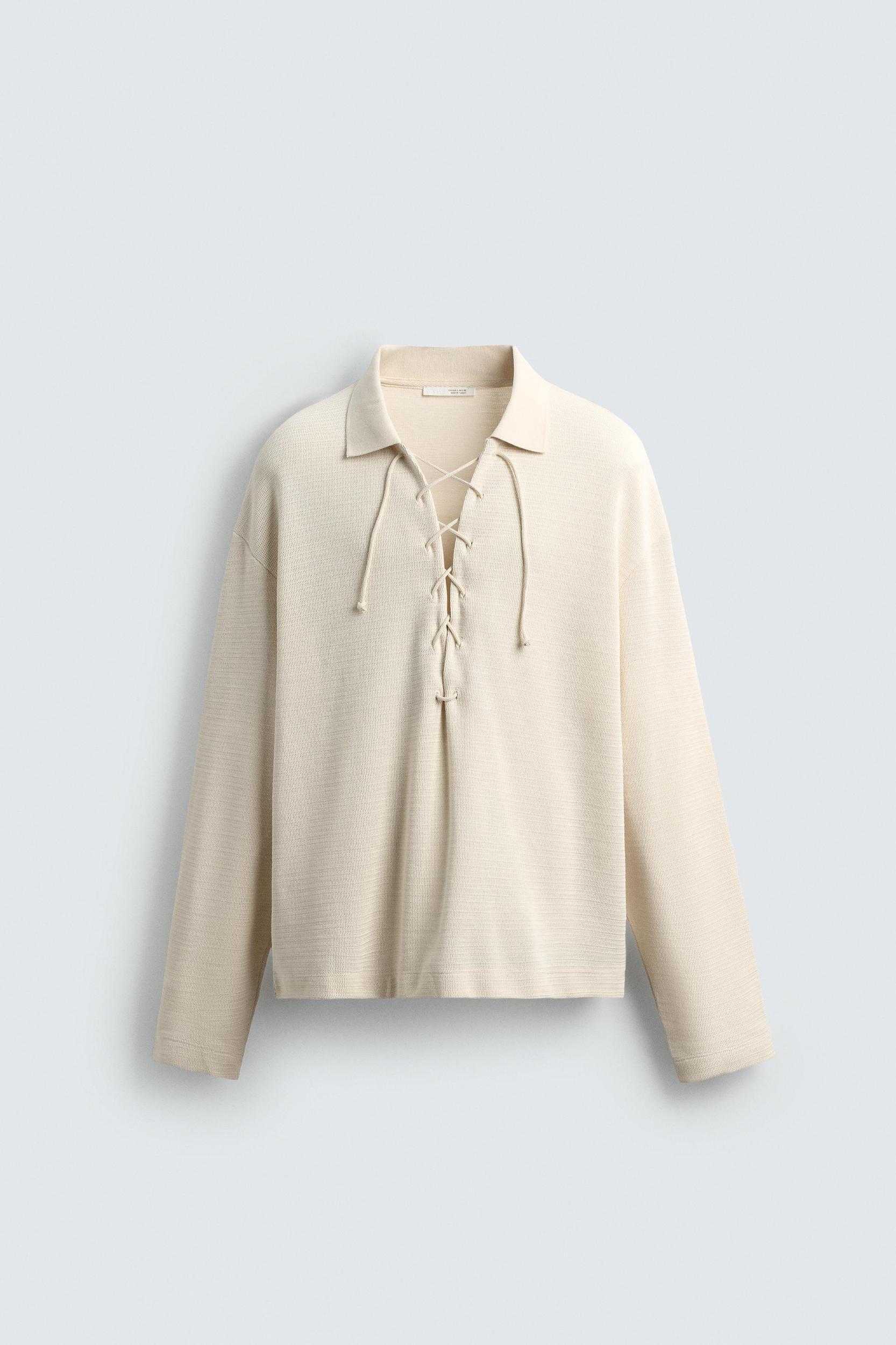 TEXTURED DRAWSTRING POLO SHIRT Product Image