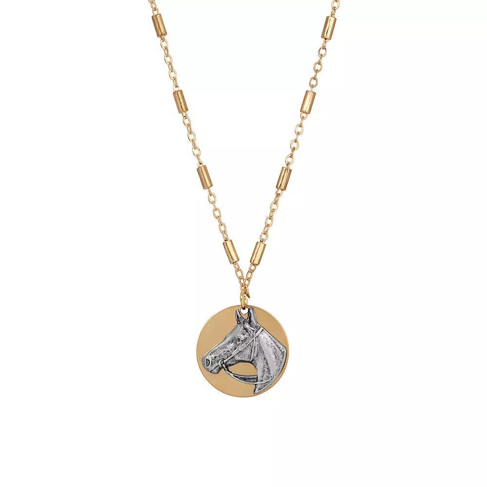1928 Two-Tone Horse Head Pendant Necklace, Womens, Multi Product Image