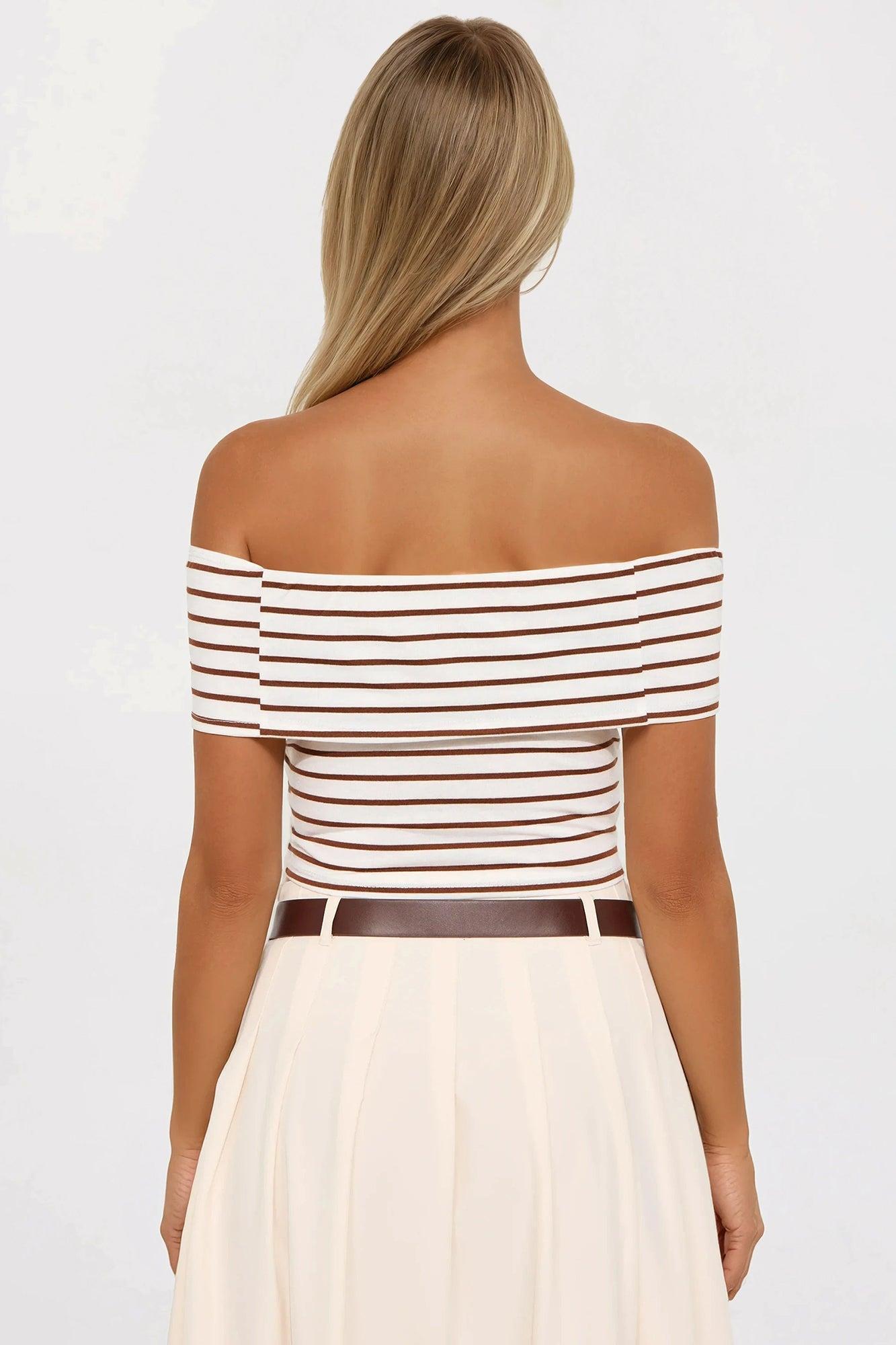 Shoreline Off Shoulder Cropped Top - Brown/combo Product Image