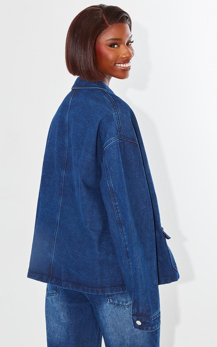 Tall Dark Indigo Wash Front Pocket Detail Boxy Denim Jacket Product Image