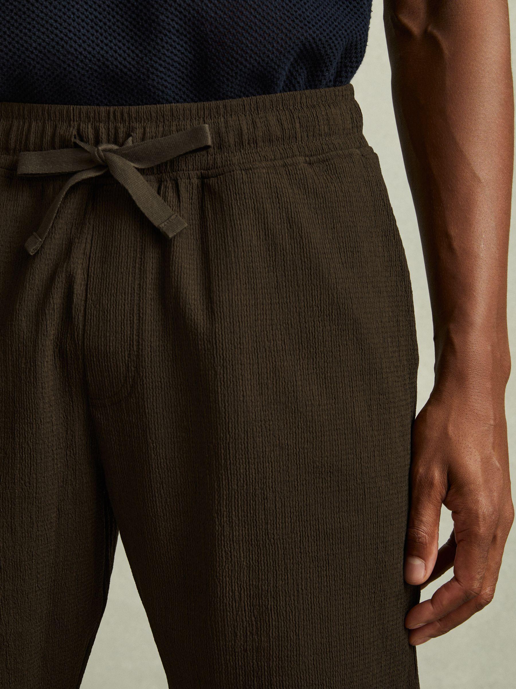Textured Crepe Drawstring Shorts in Dark Olive Green Product Image