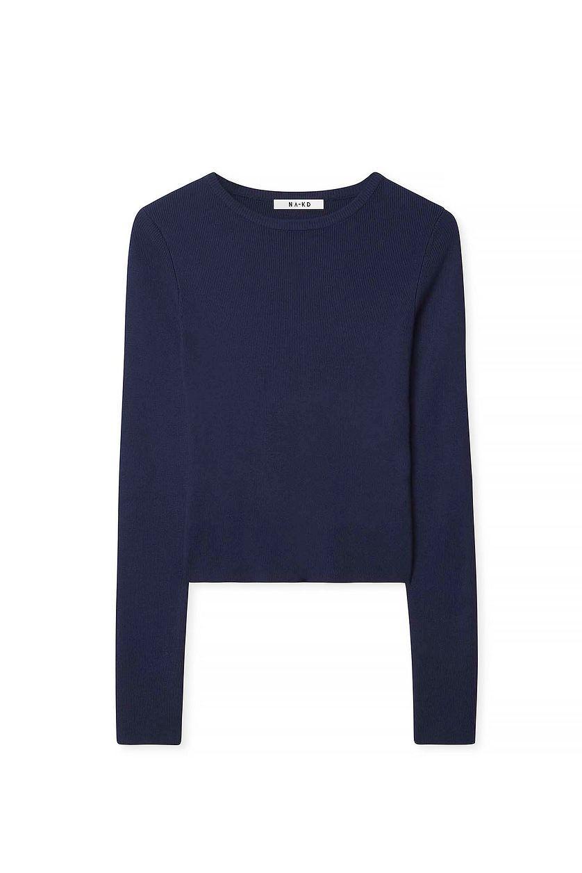 Ribbed Knitted Round Neck Top Product Image