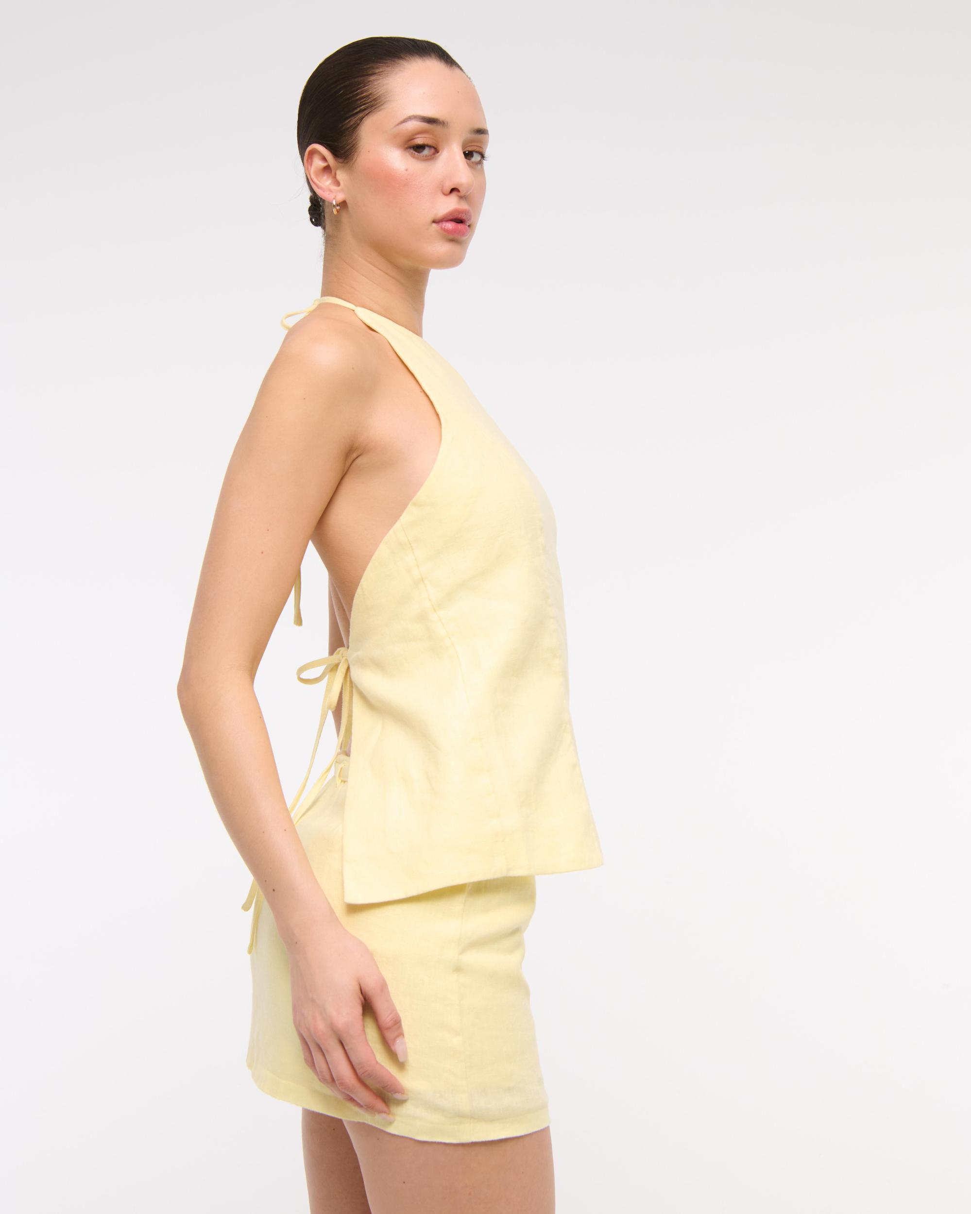 Mid Rise Premium Linen Belted Mini Skort Product Image