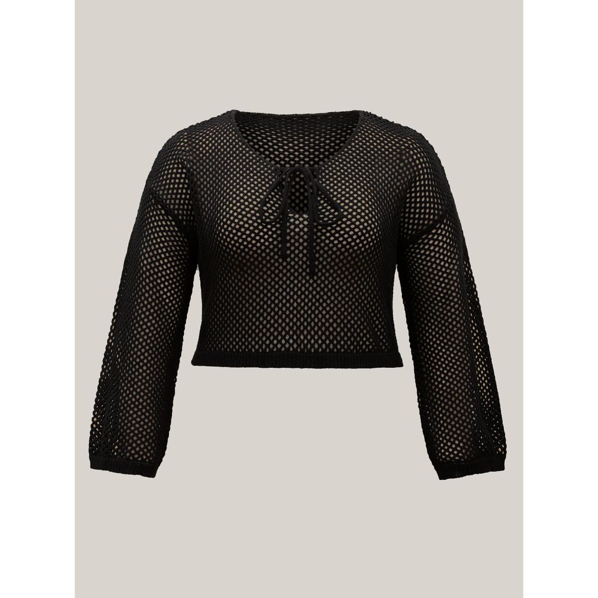 Plus Size Two-Piece Cut-Out Swim Cover-Up Women's Swimwear Black Beach Loose Tie knot Curve Swim Cover Ups BloomChic 22-24/3X Product Image