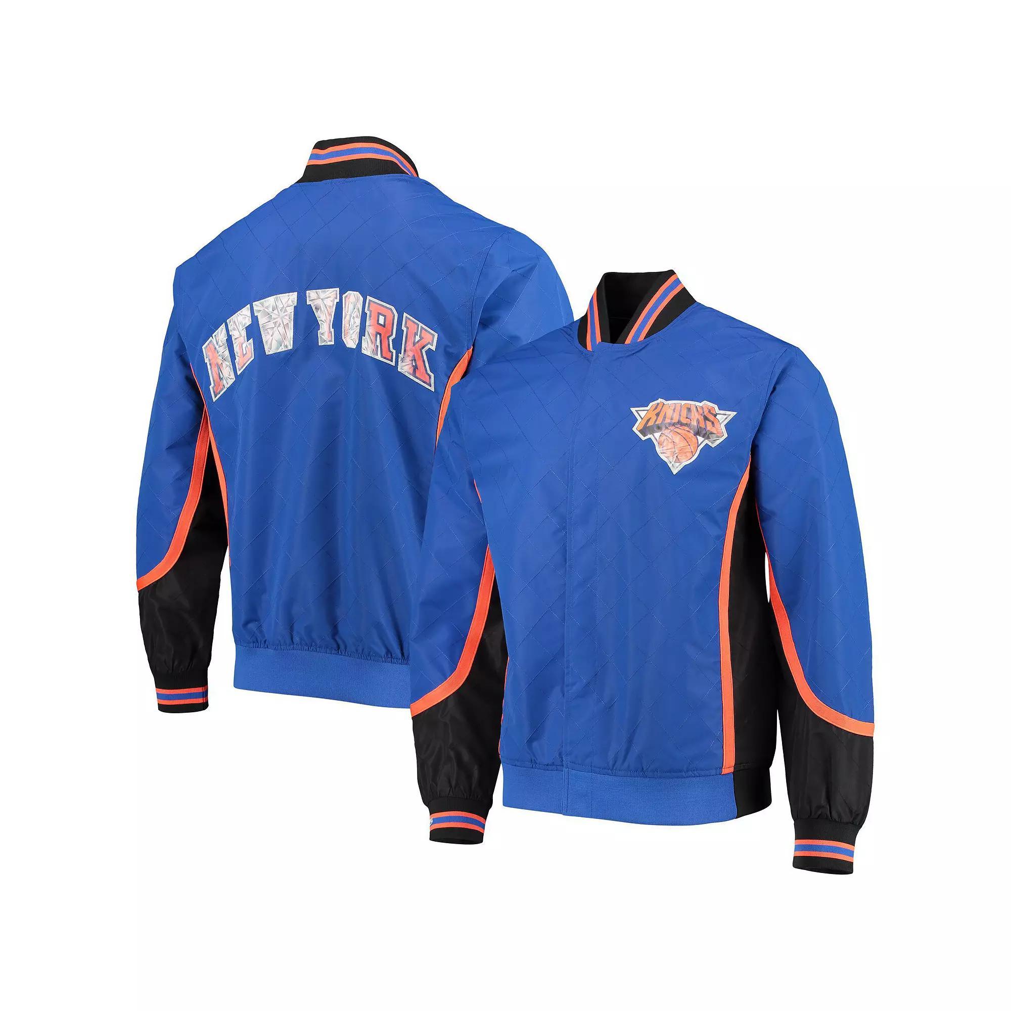 Men's New York Knicks Blue Mitchell & Ness Hardwood Classics 75th Anniversary Authentic Warmup Full-Snap Jacket, Size: Medium Product Image