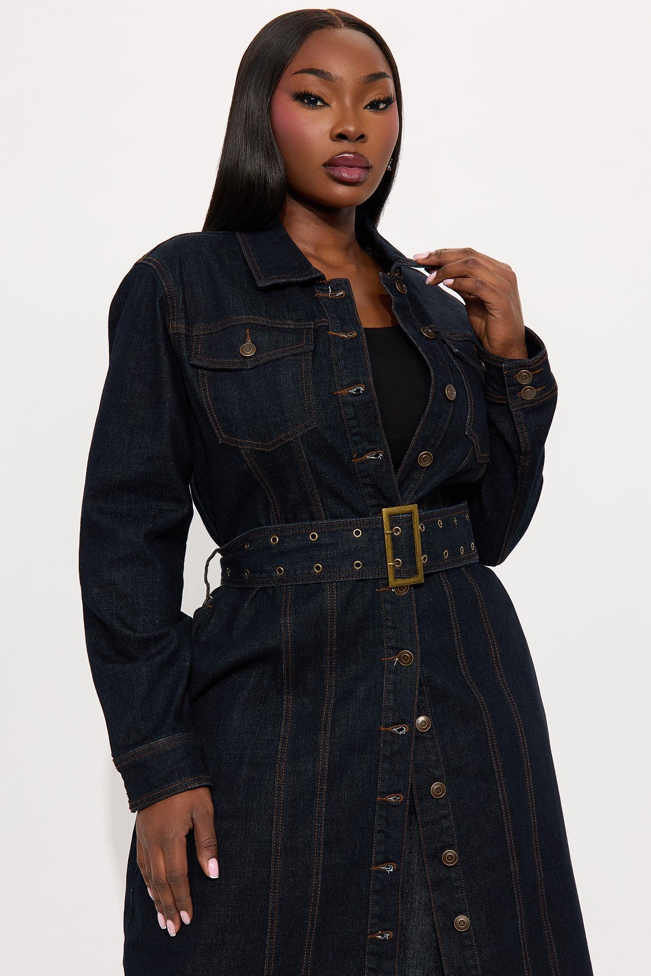 Brooke Belted Denim Trench Coat - Dark Wash Product Image
