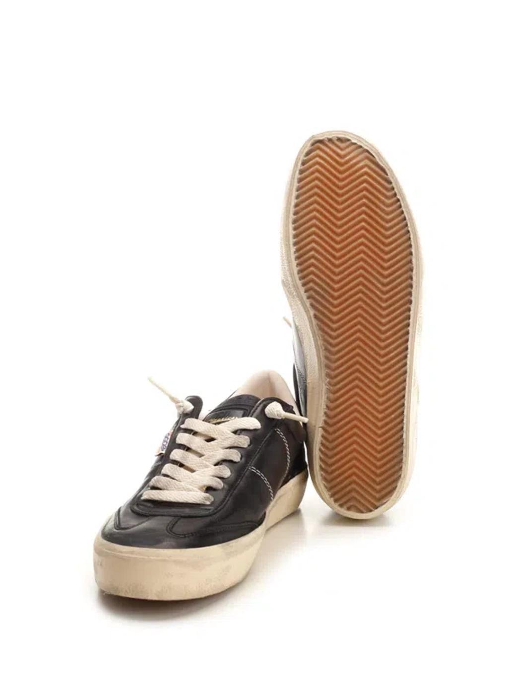 GOLDEN GOOSE Deluxe Brand Vintage-inspired Black Leather Sneakers With Contrasting White Laces Product Image