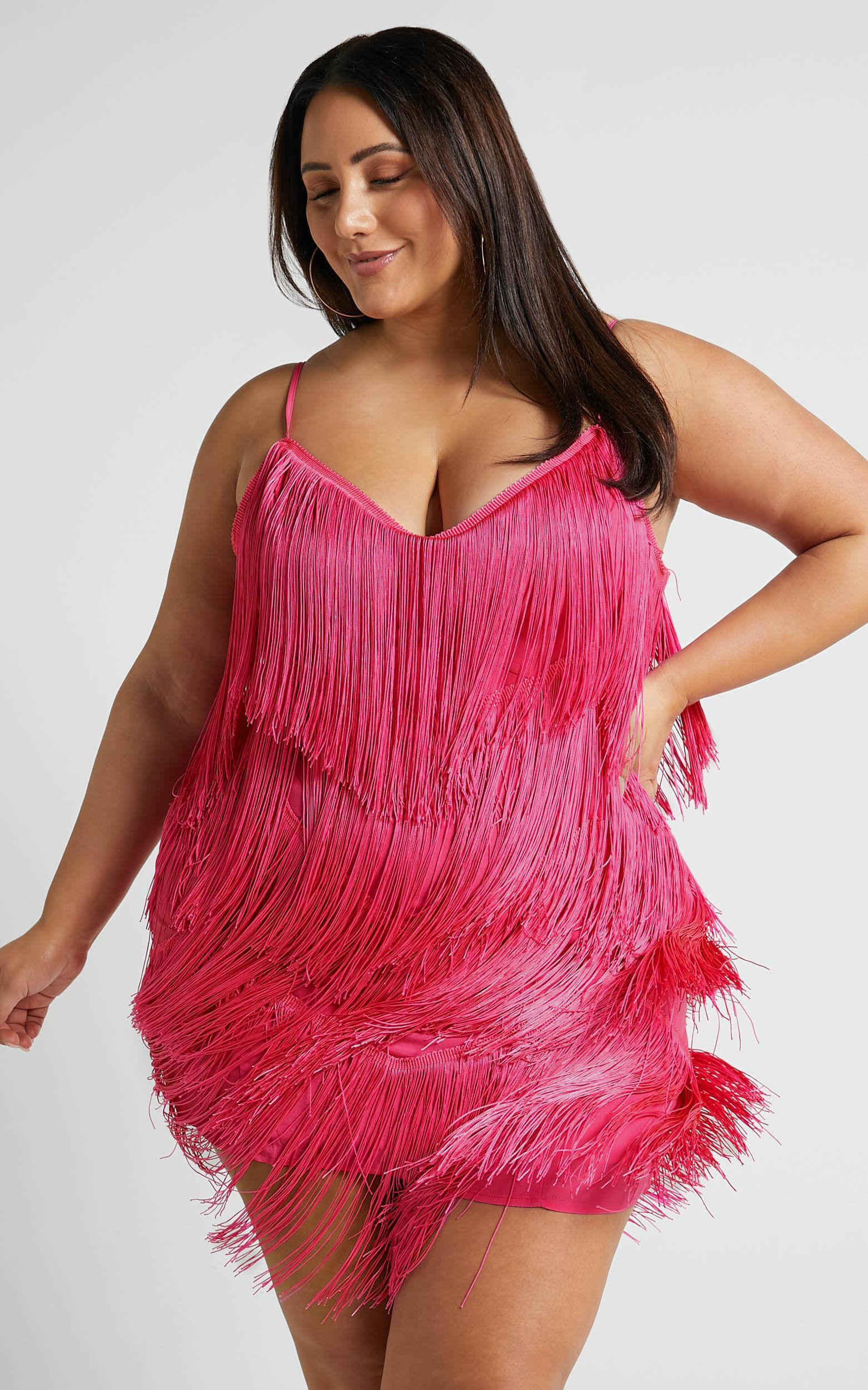 Siofra Mini Dress - Zig Zag Fringe Dress in Hot Pink Product Image