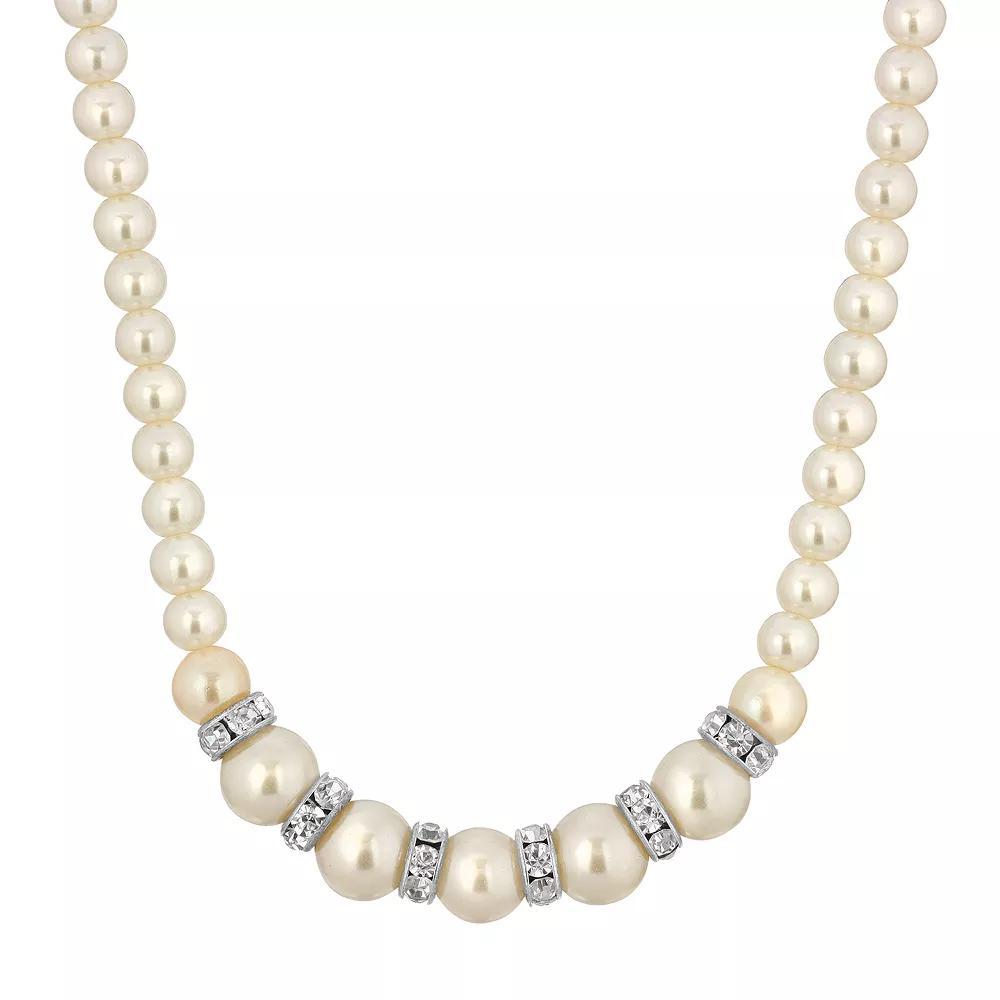 1928 Silver-Tone Graduated Simulated Pearl & Crystal Necklace, Womens, White Product Image