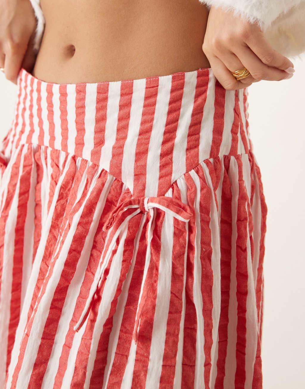 Neon Rose striped volume midi skirt in red Product Image