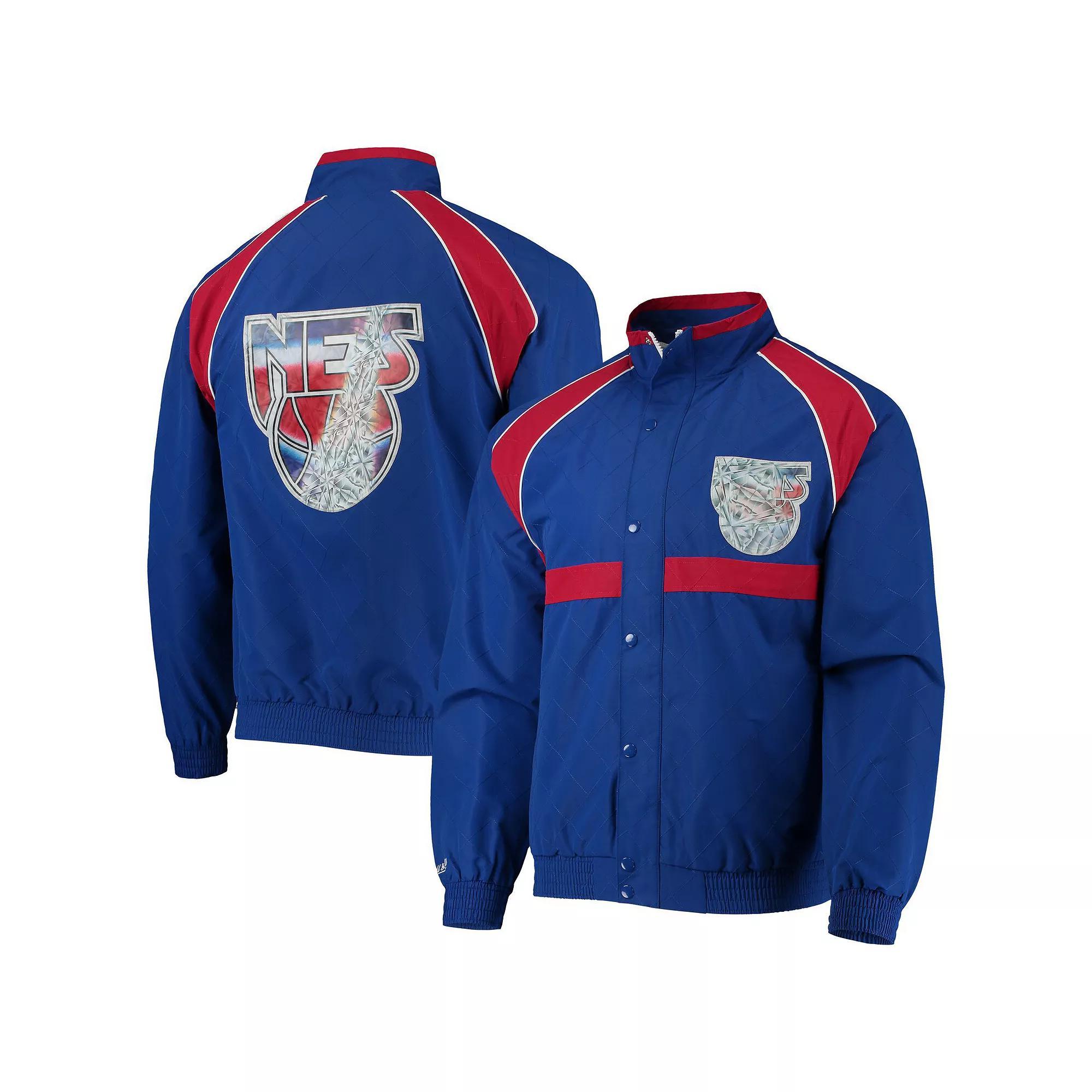 Men's New Jersey Nets Blue Mitchell & Ness Hardwood Classics 75th Anniversary Authentic Warmup Raglan Full-Snap Jacket, Size: 4XL, Nba Blue Product Image