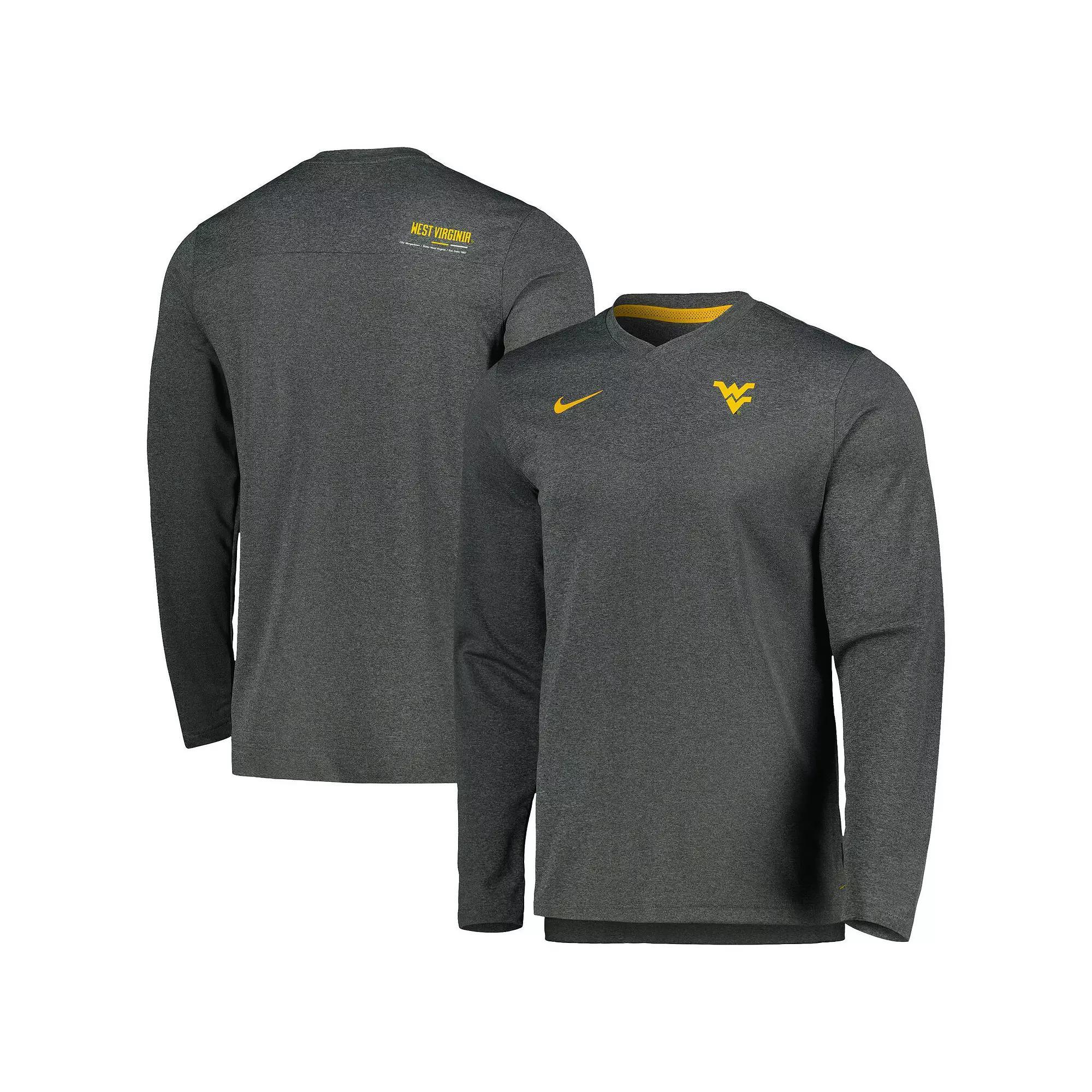 Mens Nike Heather Charcoal West Virginia Mountaineers 2022 Coach Performance Long Sleeve V-Neck T-Shirt Product Image