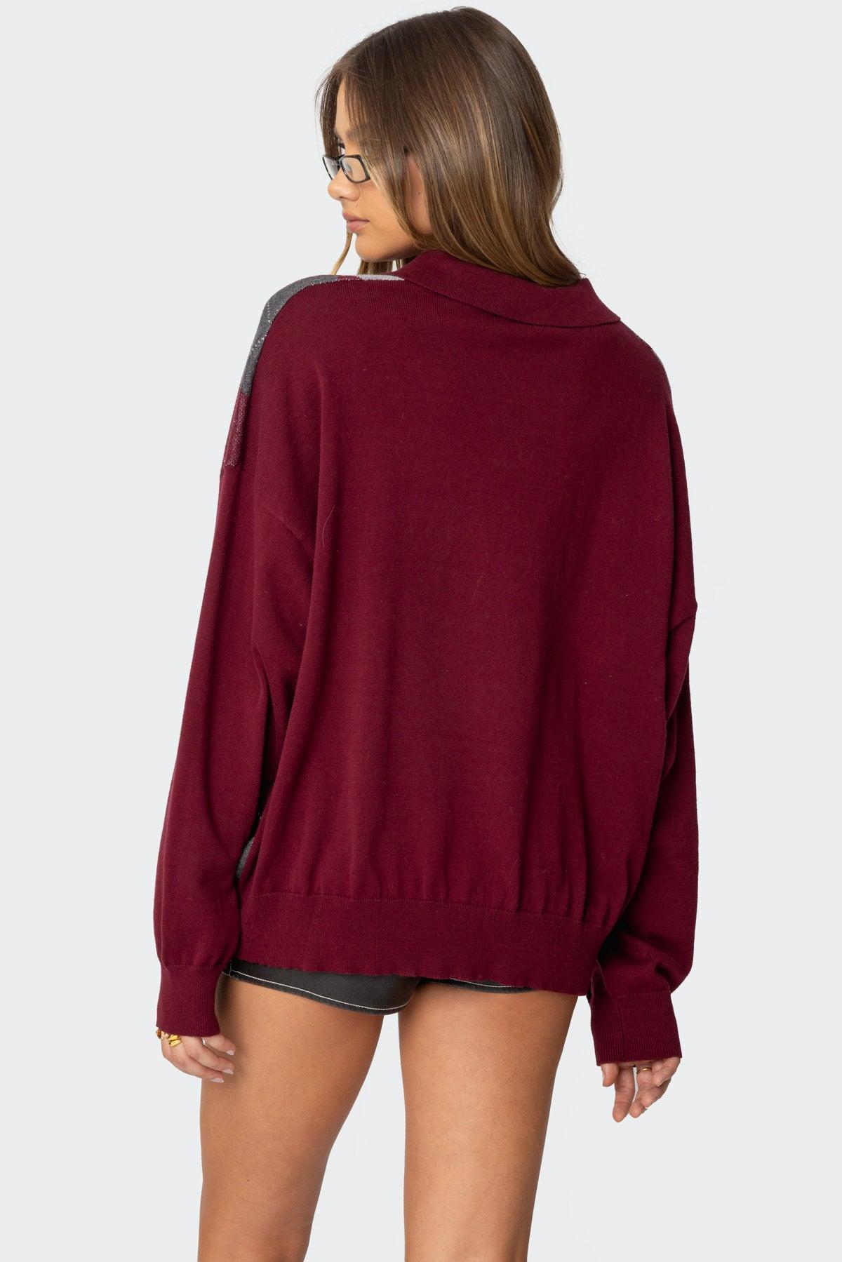 Argyle Oversized Polo Sweater Product Image