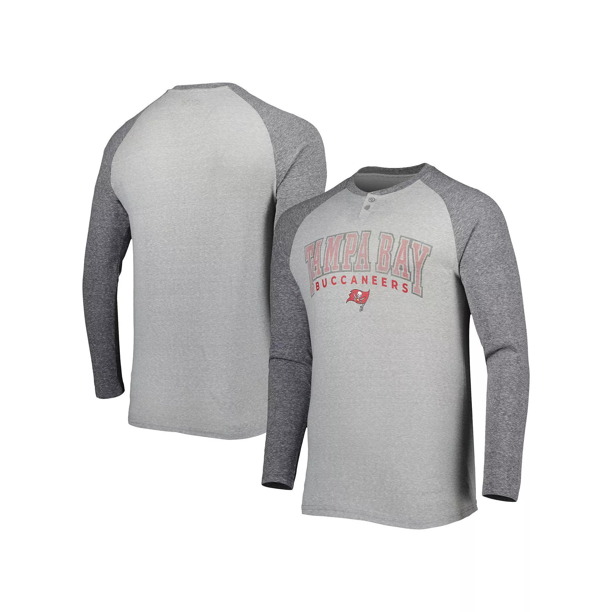 Men's Concepts Sport Heather Gray Tampa Bay Buccaneers Ledger Raglan Long Sleeve Henley T-Shirt, Size: XL, Grey Product Image