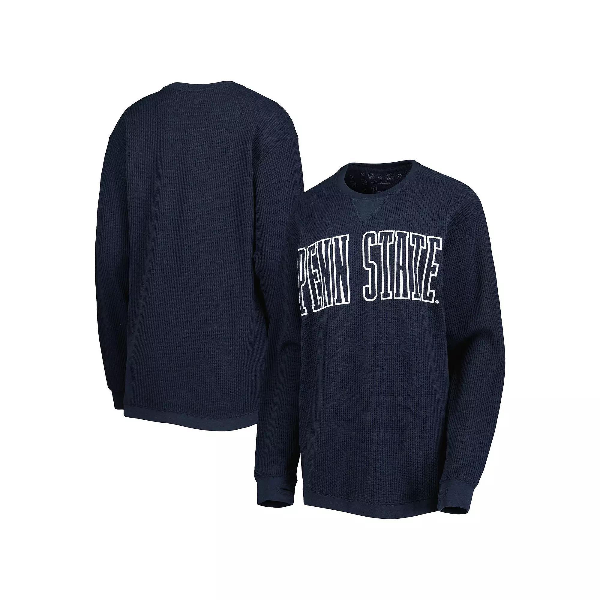 Women's Pressbox Navy Penn State Nittany Lions Surf Plus Size Southlawn Waffle-Knit Thermal Tri-Blend Long Sleeve T-Shirt, Size: Small, Blue Product Image