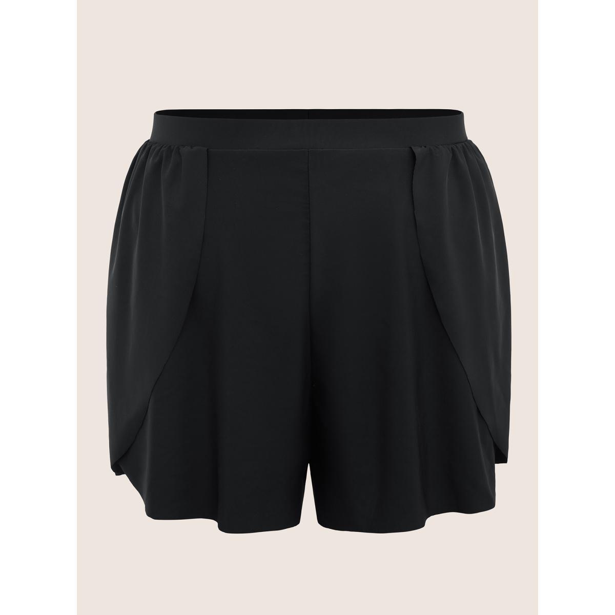 Plus Size Solid High Rise Overlapped Hem Swim Bottom Women's Swimwear Black Beach Overlapping High stretch Bodycon High Rise Curve Swim Bottoms BloomChic 28/5X Product Image
