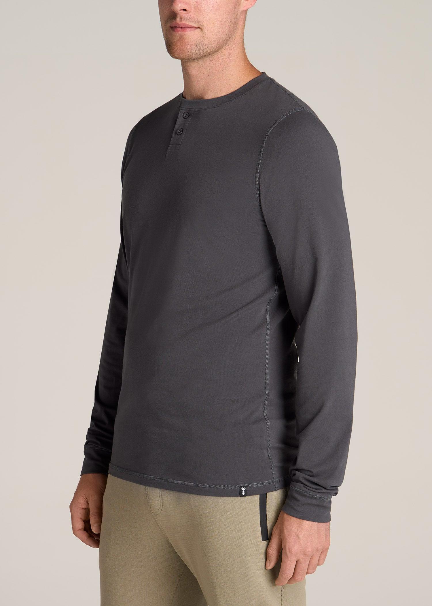 Pima Stretch Knit Henley Shirt for Tall Men in Iron Grey Product Image