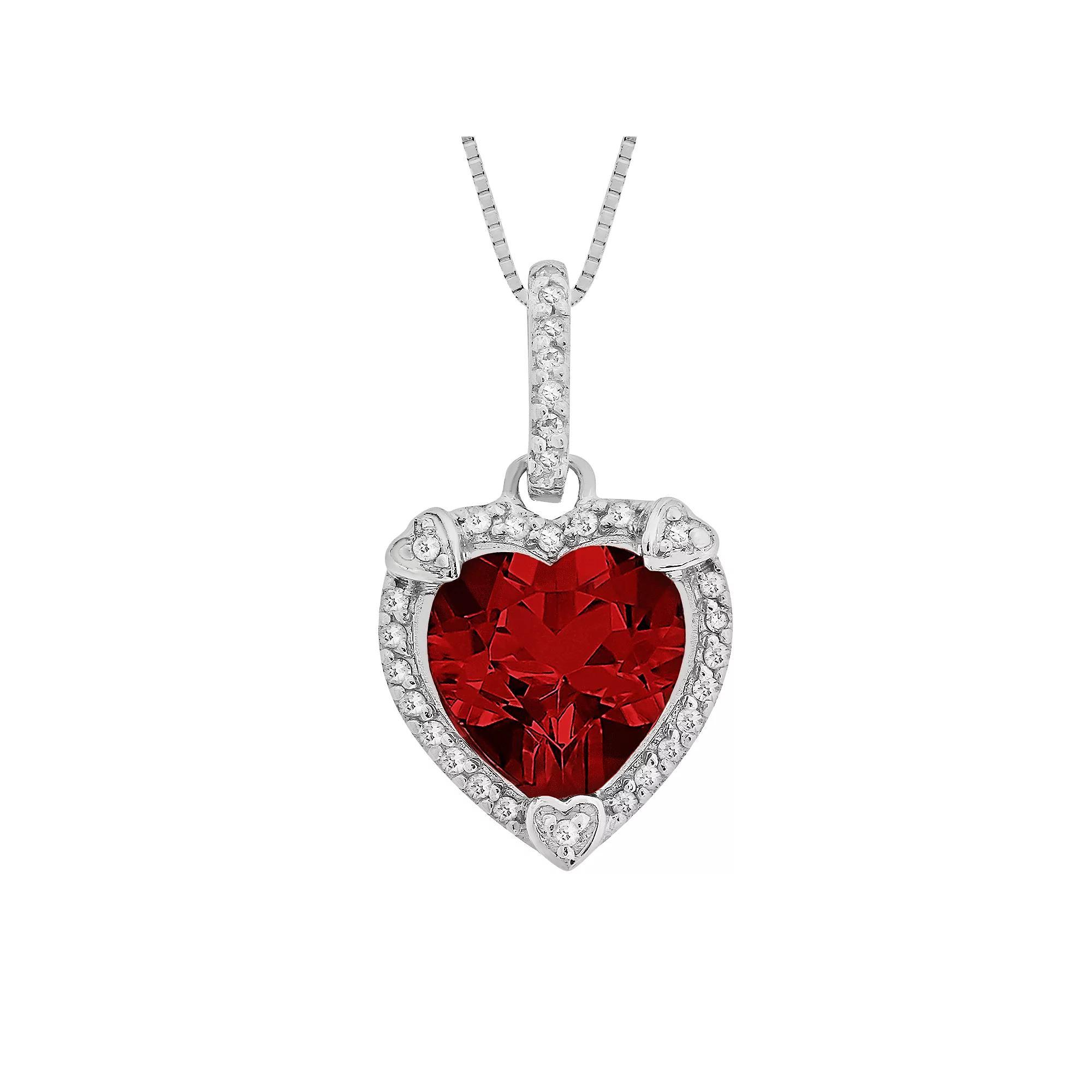 Gemminded Sterling Silver Amethyst and Diamond Accent Heart Frame Pendant, Women's, Size: 18", Purple Product Image