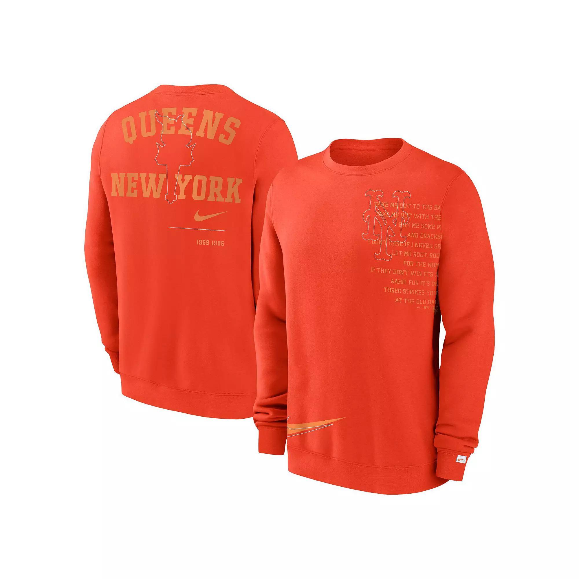 Men's Nike Orange New York Mets Statement Ball Game Fleece Pullover Sweatshirt, Size: 3XL Product Image