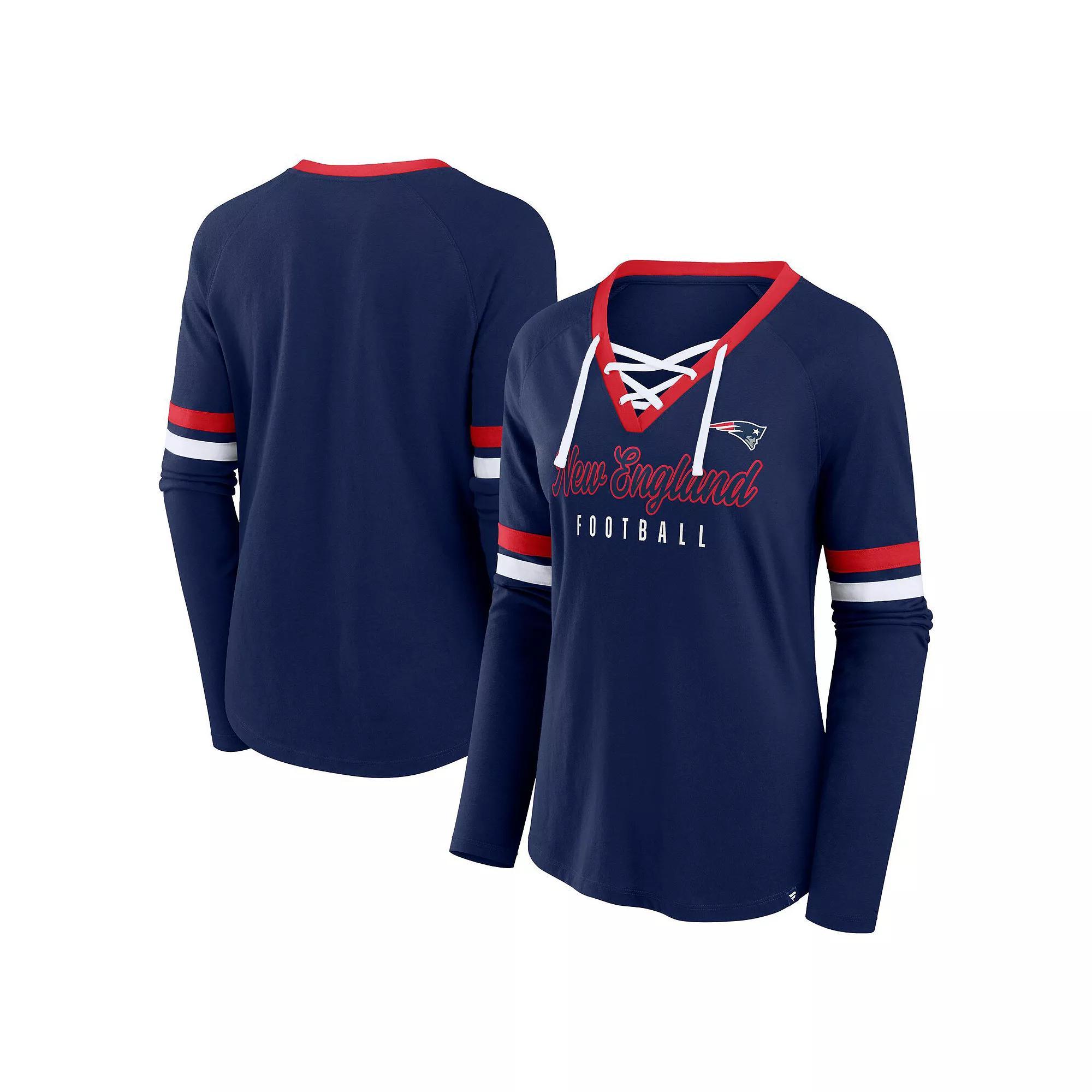 Women's Fanatics Royal New York Mets Won & Done Raglan Lace-Up Long Sleeve T-Shirt, Size: 2XL, Blue Product Image