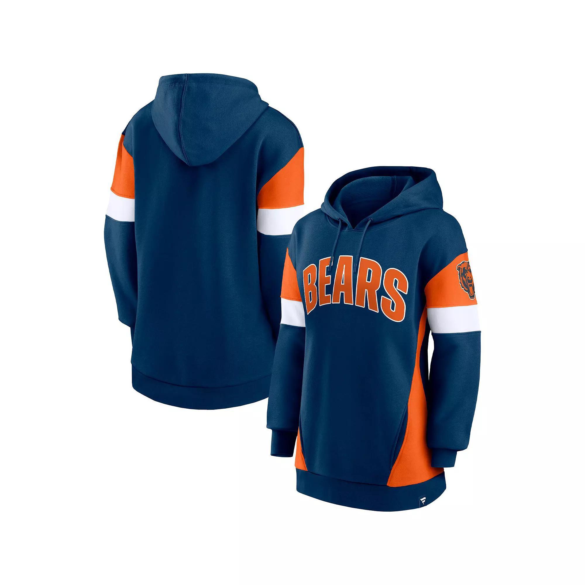 Women's Fanatics Branded Navy/Orange Chicago Bears Lock It Down Pullover Hoodie, Size: Medium, Blue Product Image