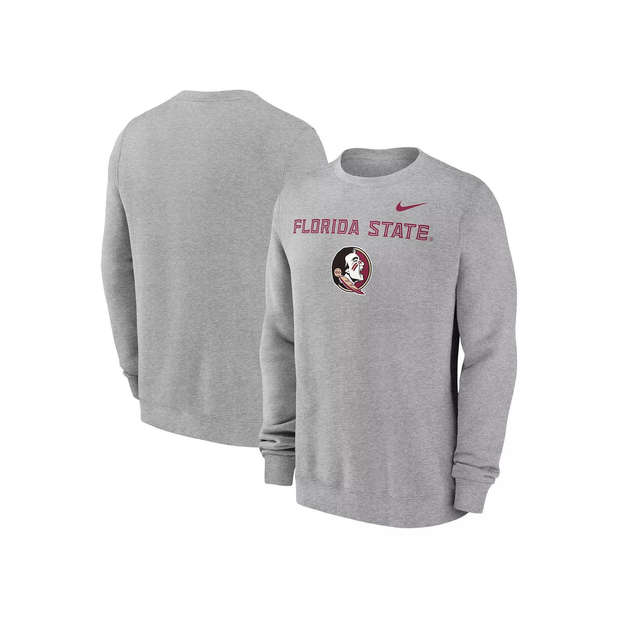 Men's Nike Heather Gray Florida State Seminoles Primetime Primary Stack Pullover Sweatshirt, Size: XL, Grey Product Image