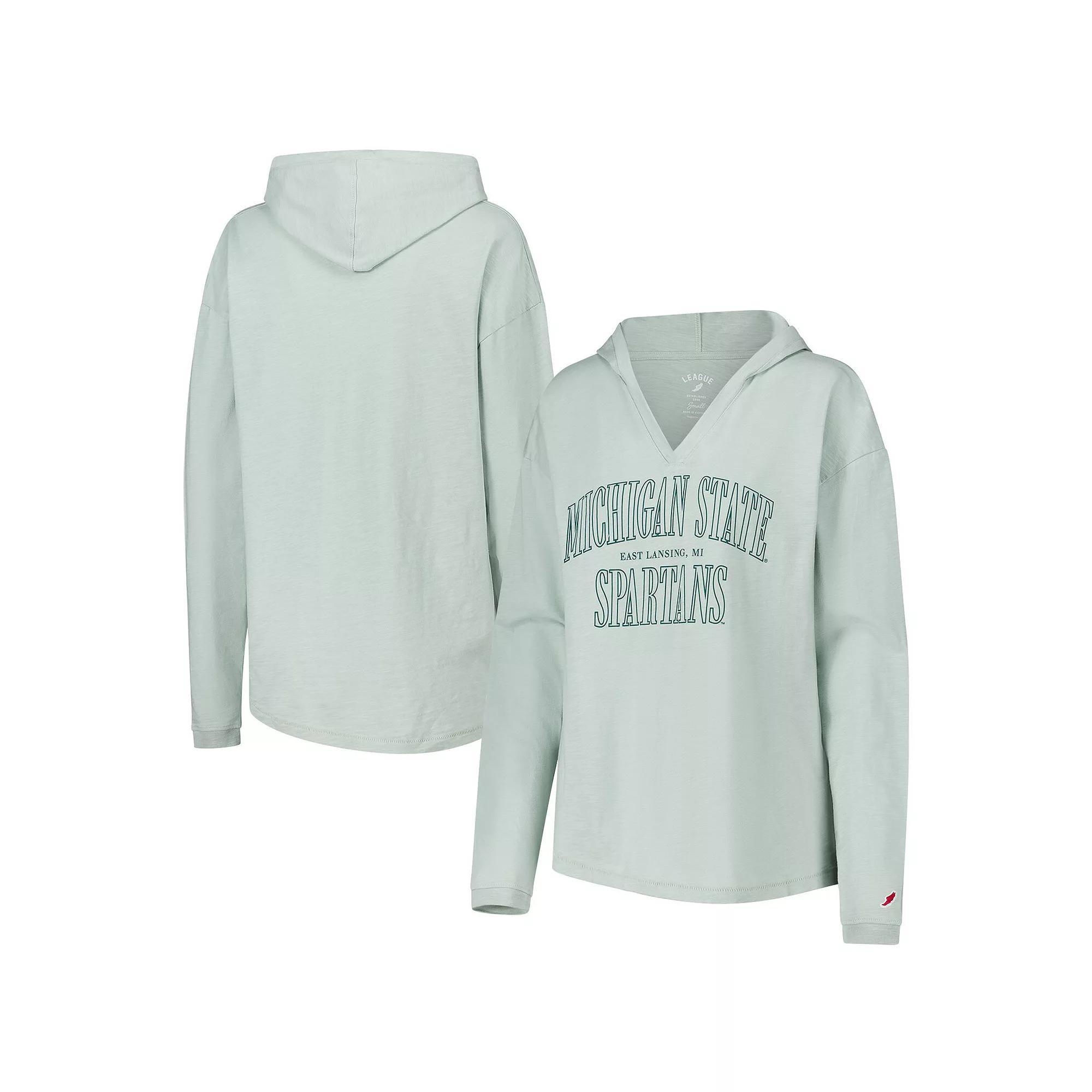 Womens League Collegiate Wear Michigan State Spartans Slub Long Sleeve V-Neck Hoodie T-Shirt Product Image