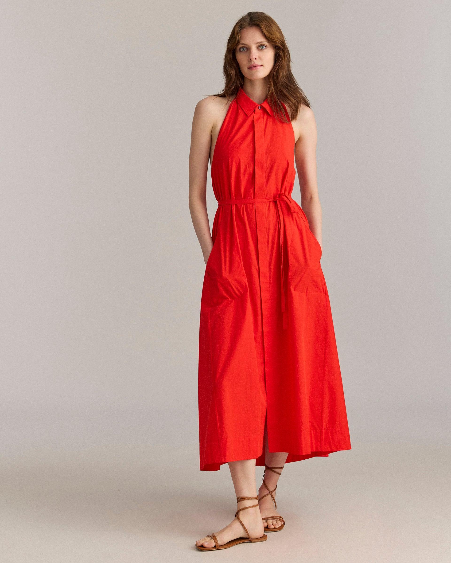 Poplin Halterneck Shirt Dress -  Product Image